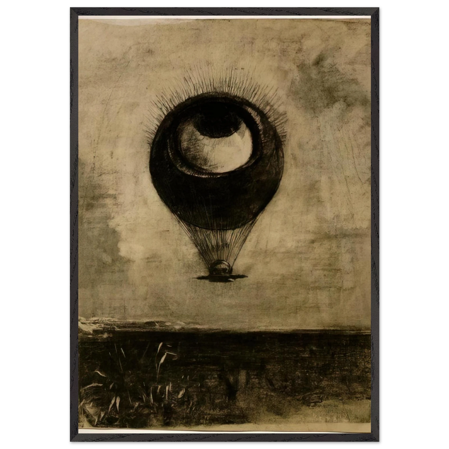 EYE BALLOON 1898 - Odilon Redon 70x100 cm / 28x40 inches Framed Art Print – Black Wooden Frame