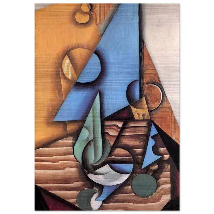 BOTTLE AND GLASS ON A TABLE 1914 - Juan Gris Brushed Aluminum Print - 70x100 cm / 28x40 inches | Juan Gris Aluminum Print | Juan Gris Prints