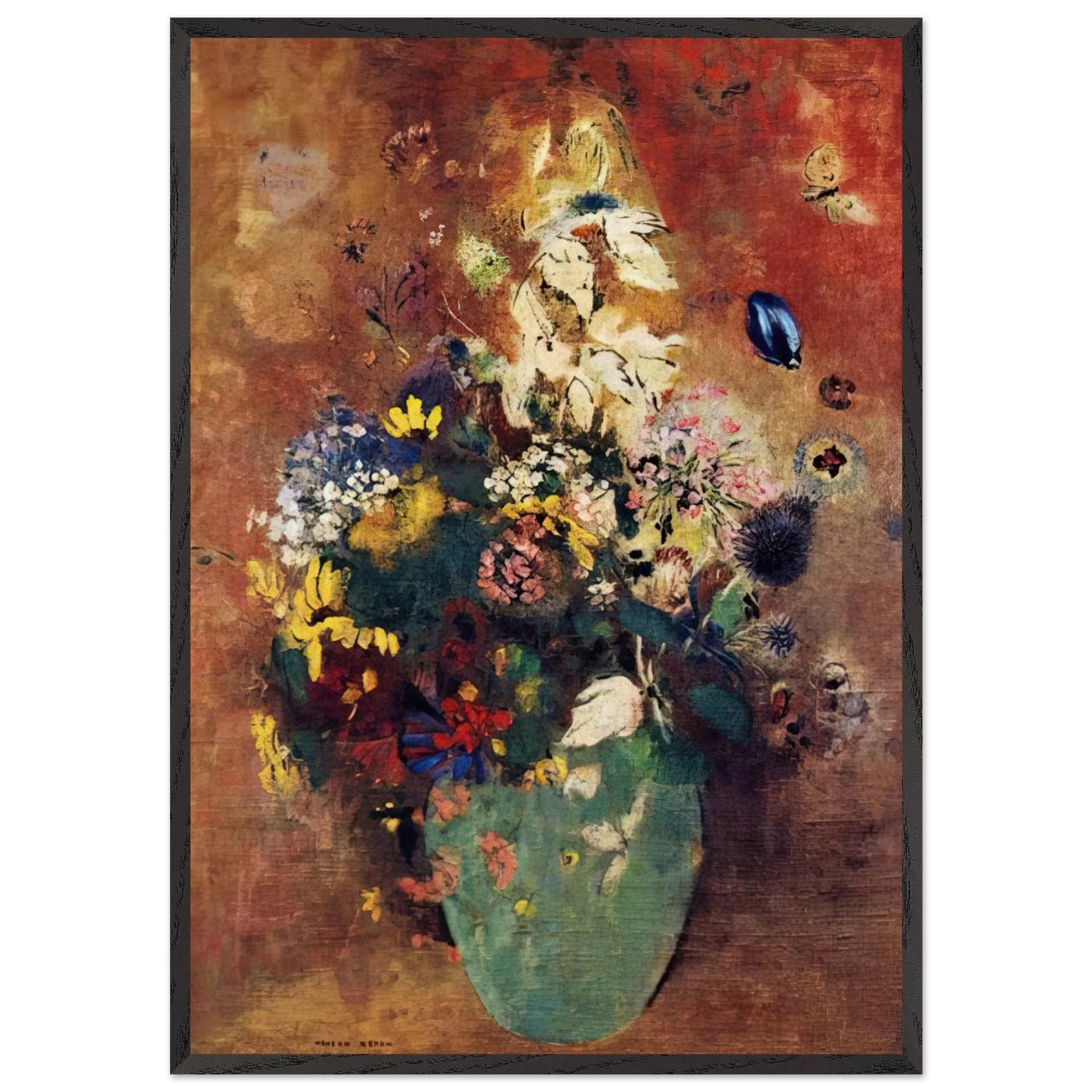 GREEN VASE - Odilon Redon 70x100 cm / 28x40 inches Framed Art Print – Black Wooden Frame