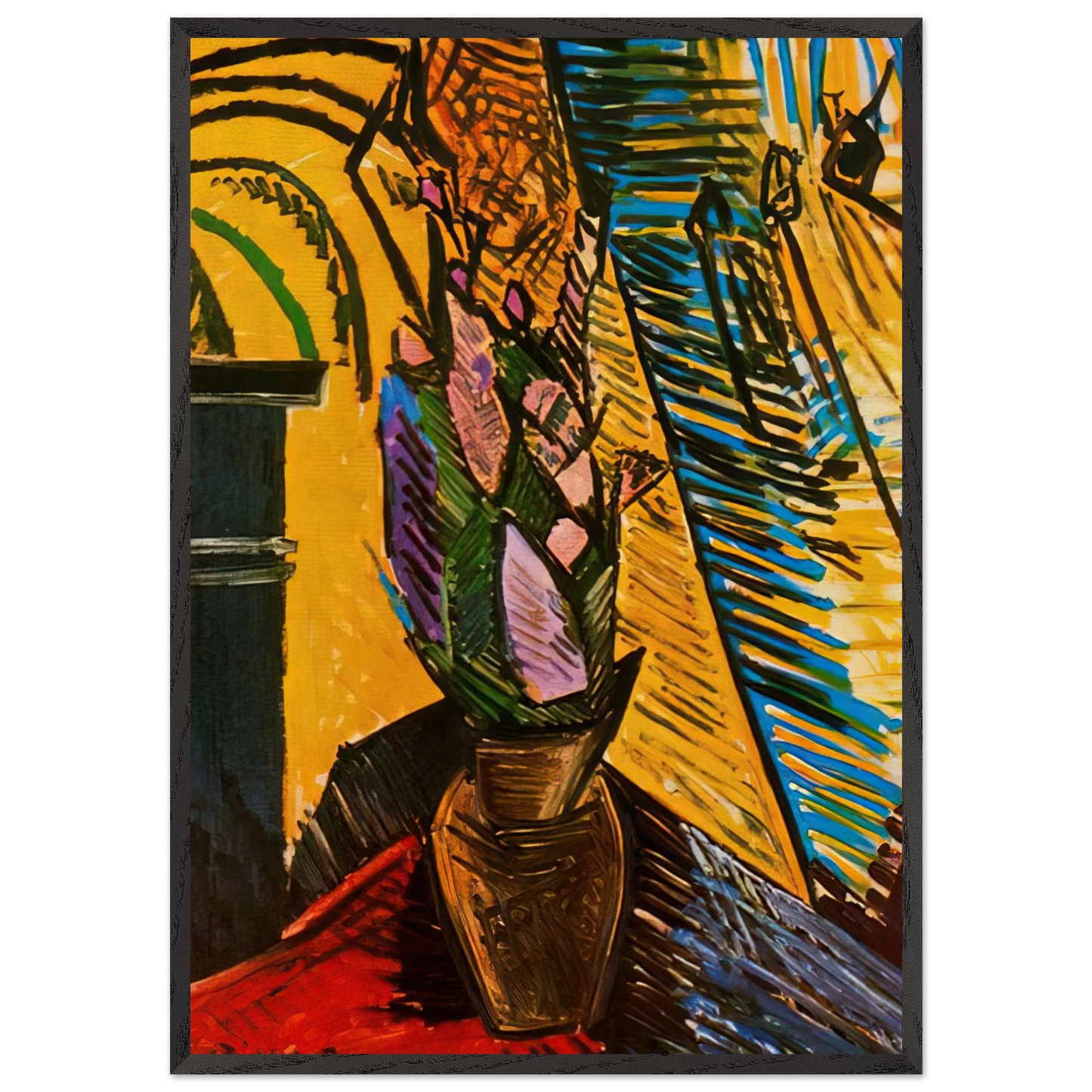 Flowers on the table - Pablo Picasso 70x100 cm / 28x40 inches Framed Art Print – Black Wooden Frame