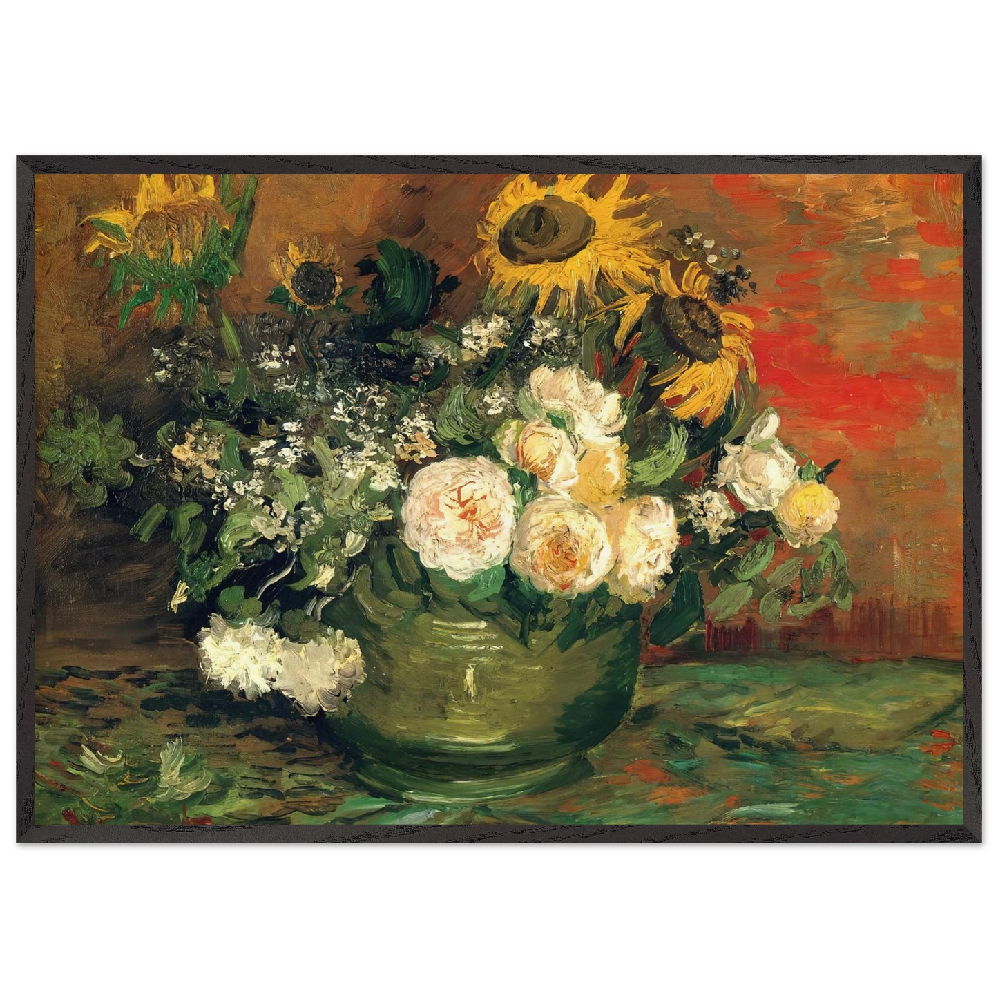 Still Life with Roses and Sunflowers - Vincent van Gogh Framed Art Print – Black Wooden Frame - Default Title - -Framed Art Print