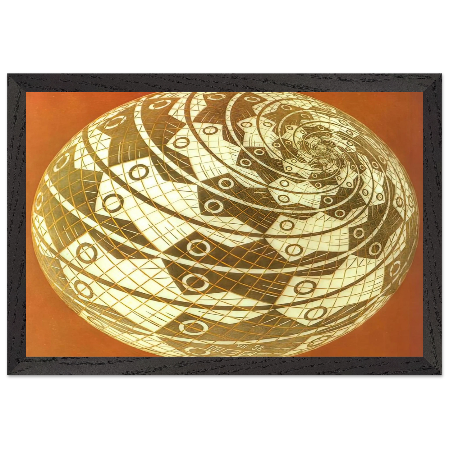 MC Escher - SPHERE SURFACE WITH FISHES COLOUR Wall Art - 30x40 cm / 12x16 inches - Premium Wooden Framed Poster With Fine Art Paper - Wood frame