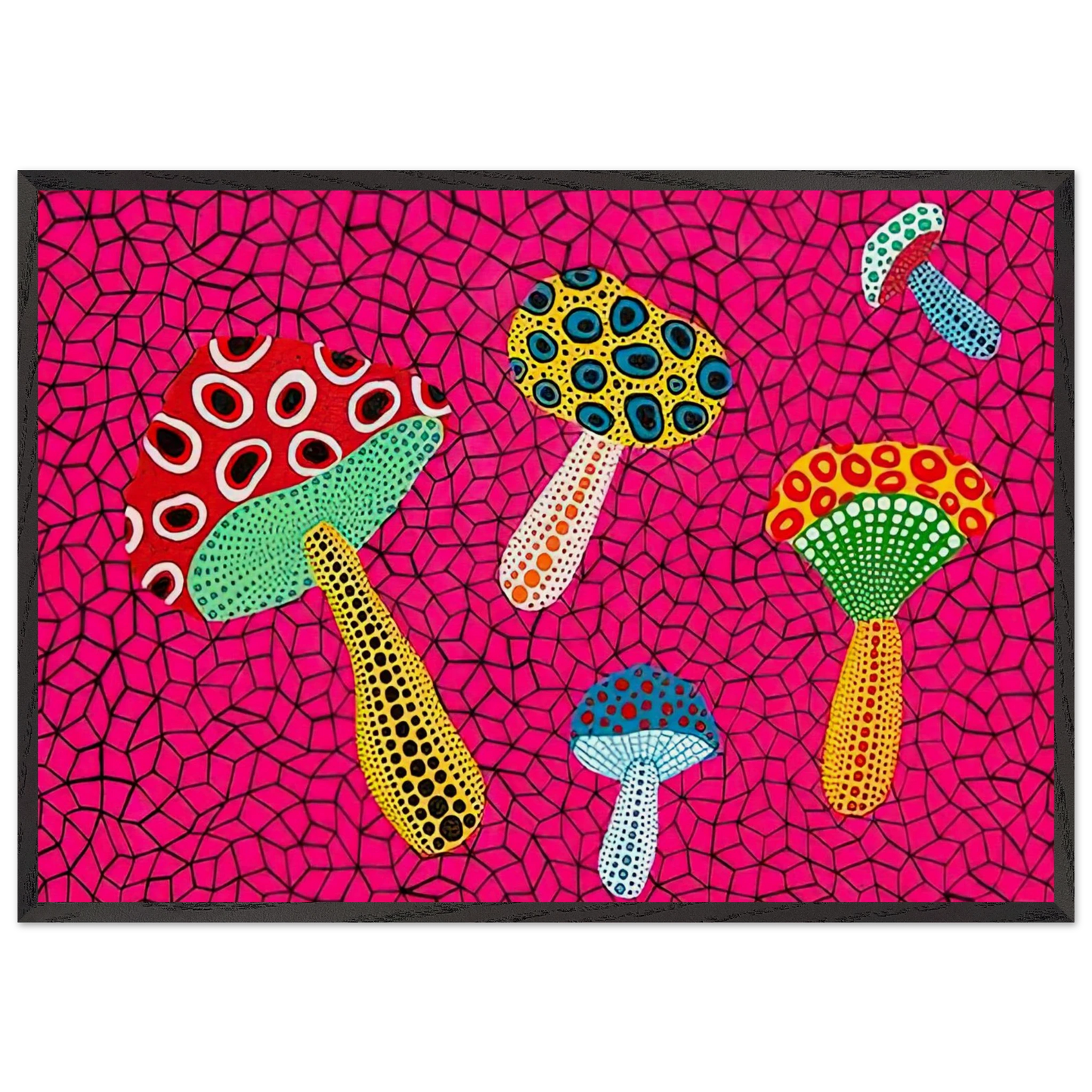 MUSHROOMS 1995 - Yayoi Kusama 70x100 cm / 28x40 inches Framed Art Print – Black Wooden Frame