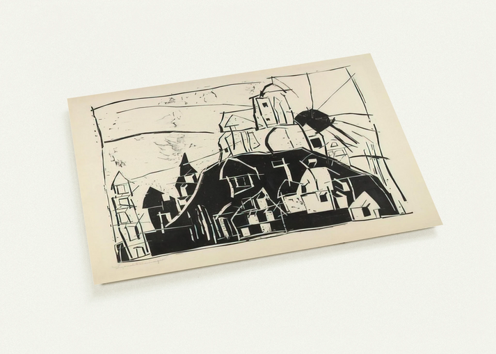 CITY ON THE MOUNTAIN STADT AUF DEM BERGE 1918 By Lyonel Feininger Pack of 10 Post Cards | Lyonel Feininger Post Cards | A6 (10.5 x 14.8 cm) - 4.1 x 5.8 inches