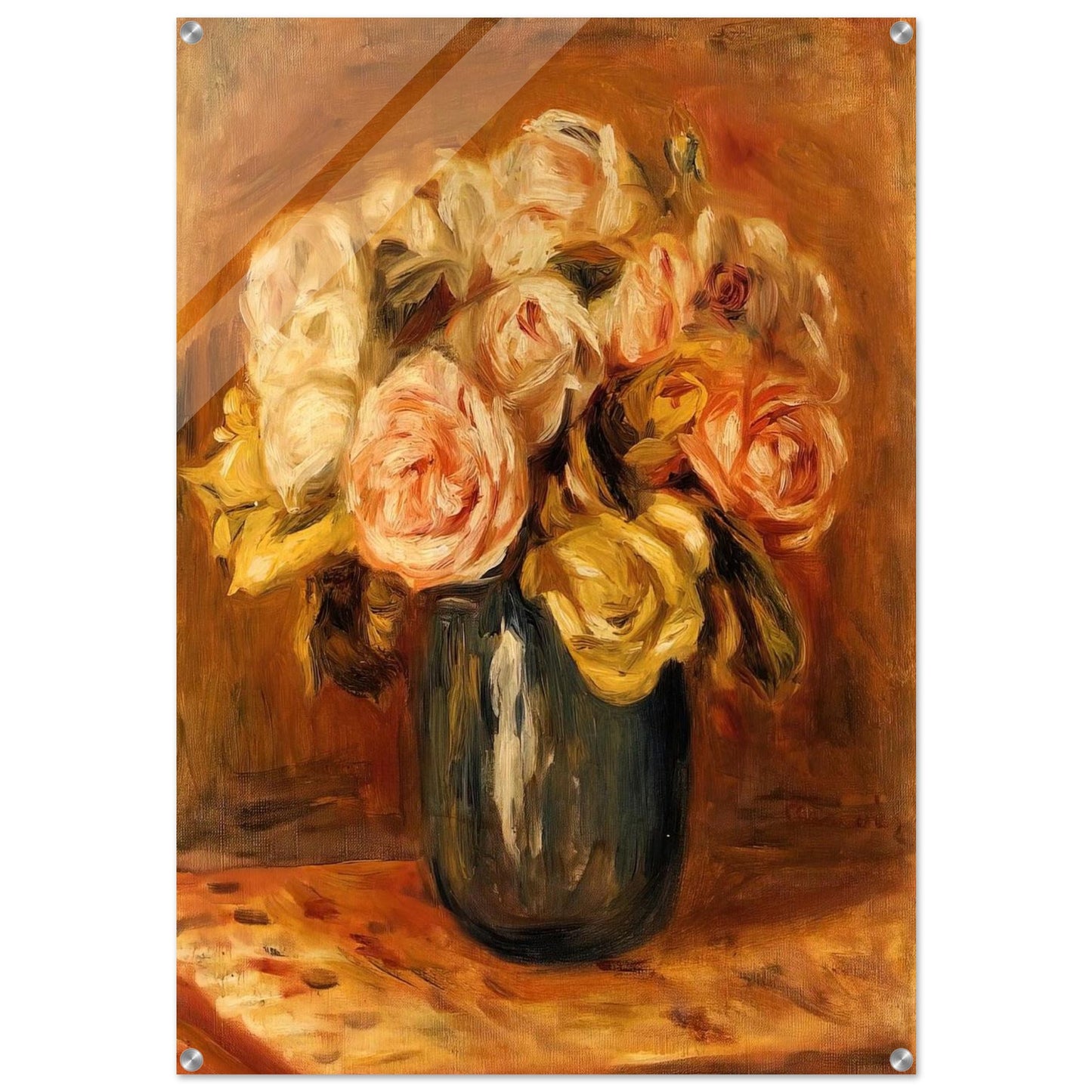 Roses in a Blue Vase - Pierre-Auguste Renoir Acrylic Print - 70x100 cm / 28x40″ inches