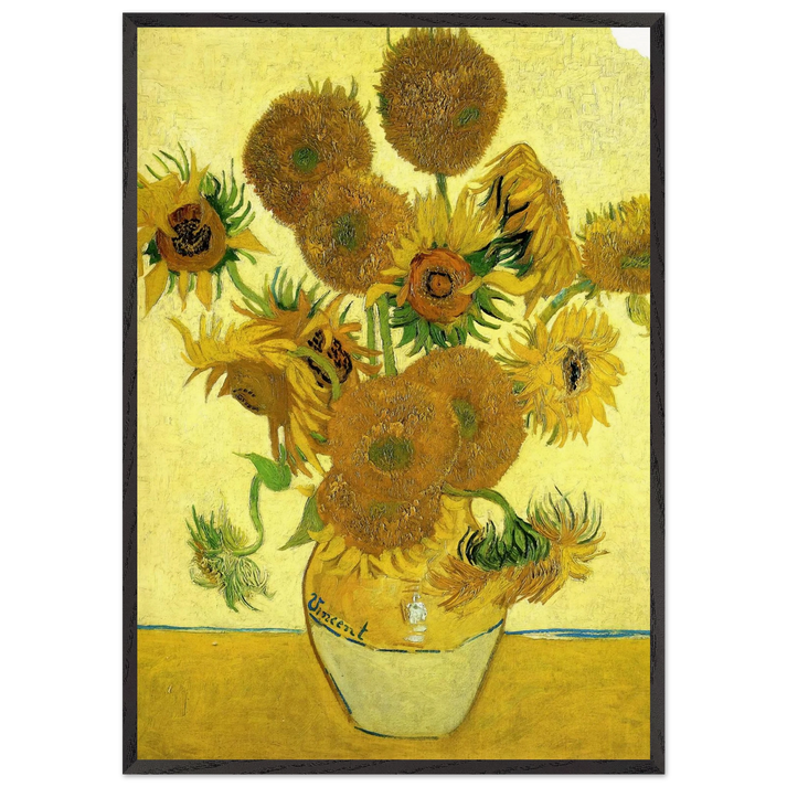 Still Life - Vase with Fifteen Sunflowers - Vincent van Gogh 70x100 cm / 28x40 inches Framed Art Print – Black Wooden Frame