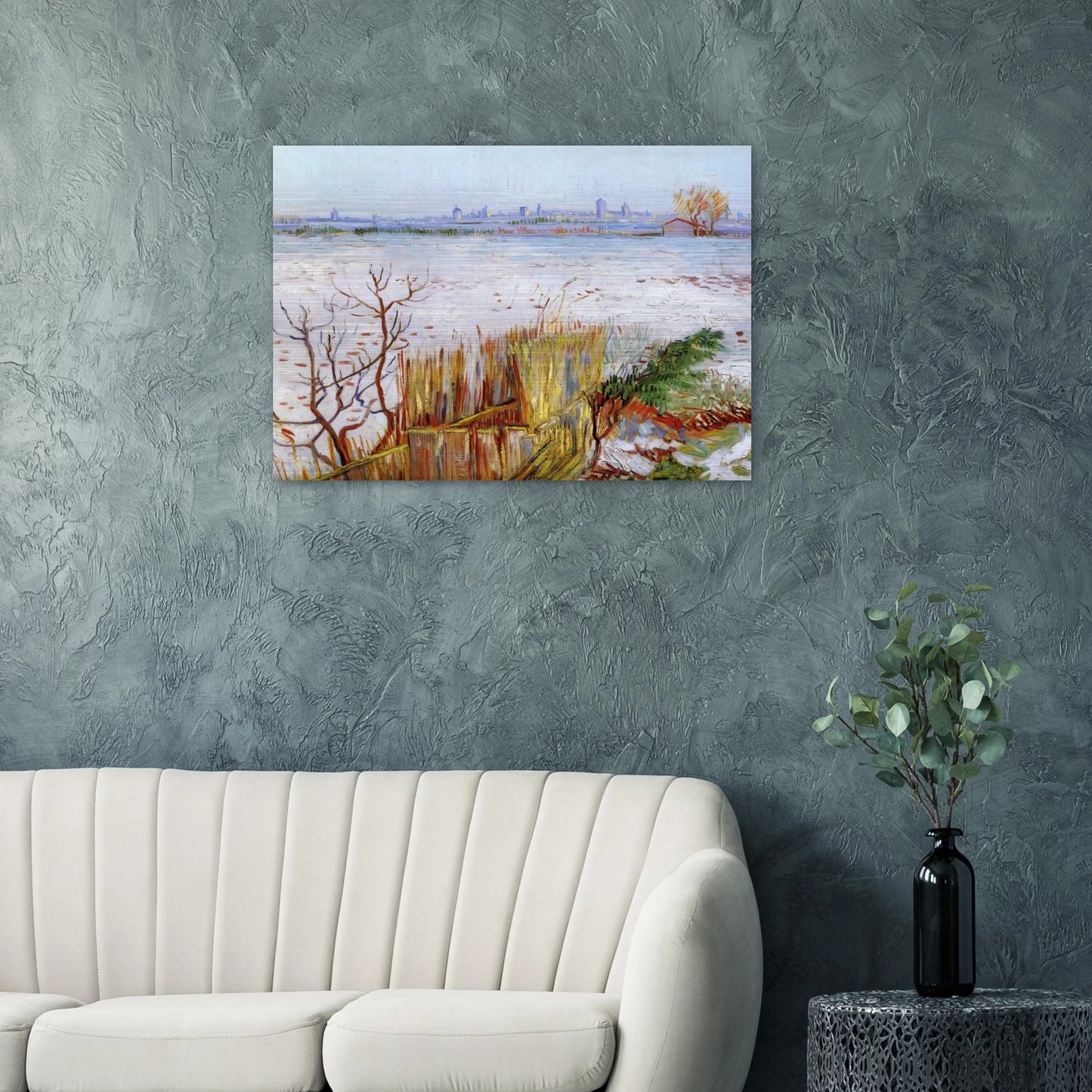 Snowy Landscape with Arles in the Background - Vincent van Gogh Brushed Aluminum Print - 70x100 cm / 28x40 inches | Vincent van Gogh Aluminum Print | Vincent van Gogh Prints