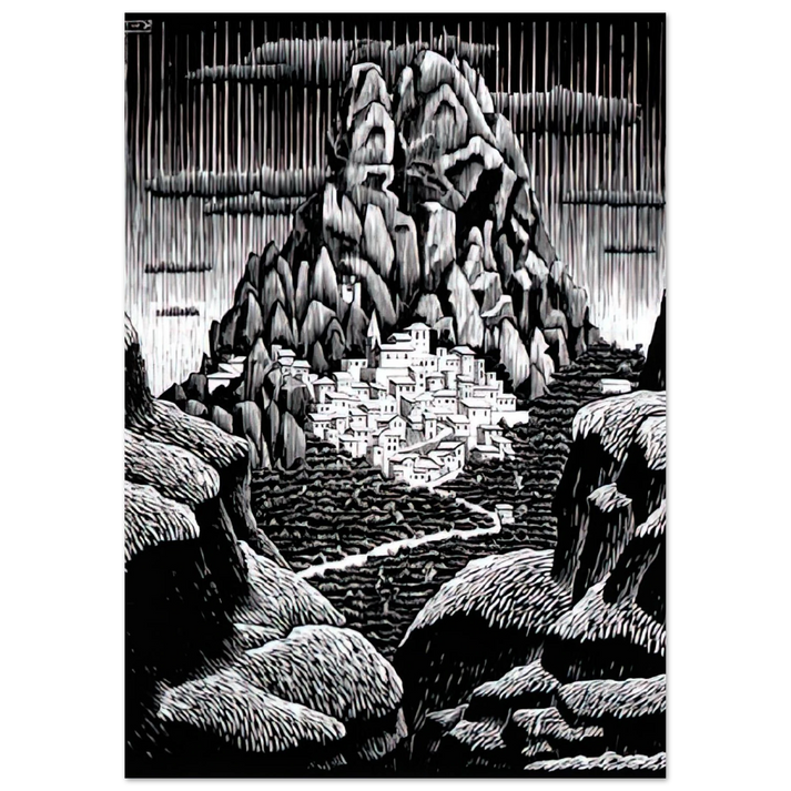 MC Escher - PENTEDATTIO CALABRIA JANUARY 1930 1930 Wall Art - 21x29.7 cm / 8x12" - Premium Wooden Framed Poster With Fine Art Paper-canvas - White frame