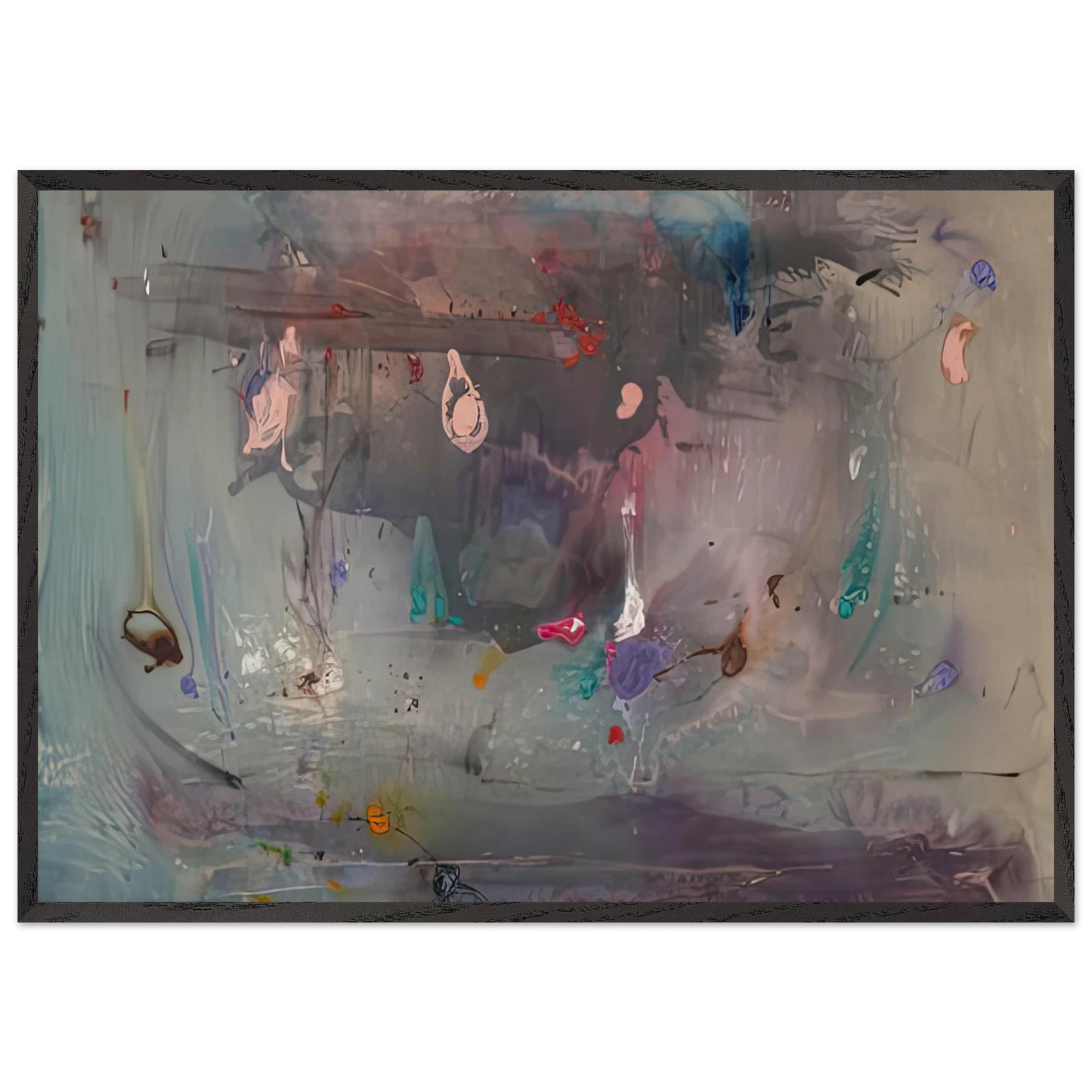Grey Fireworks 1982- - Helen Frankenthaler 70x100 cm / 28x40 inches Framed Art Print – Black Wooden Frame