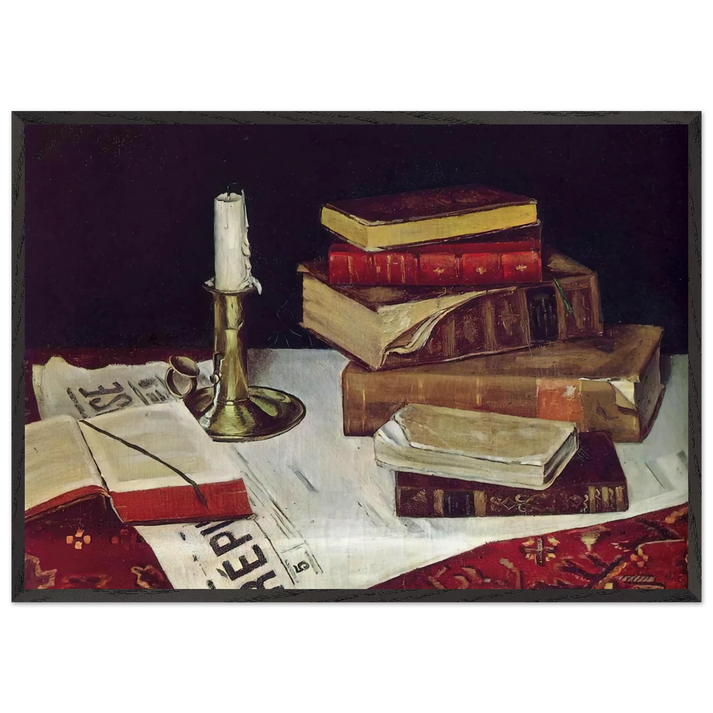 STILL LIFE WITH BOOKS AND CANDLE 1890 - Henri Matisse 70x100 cm / 28x40 inches Framed Art Print – Black Wooden Frame