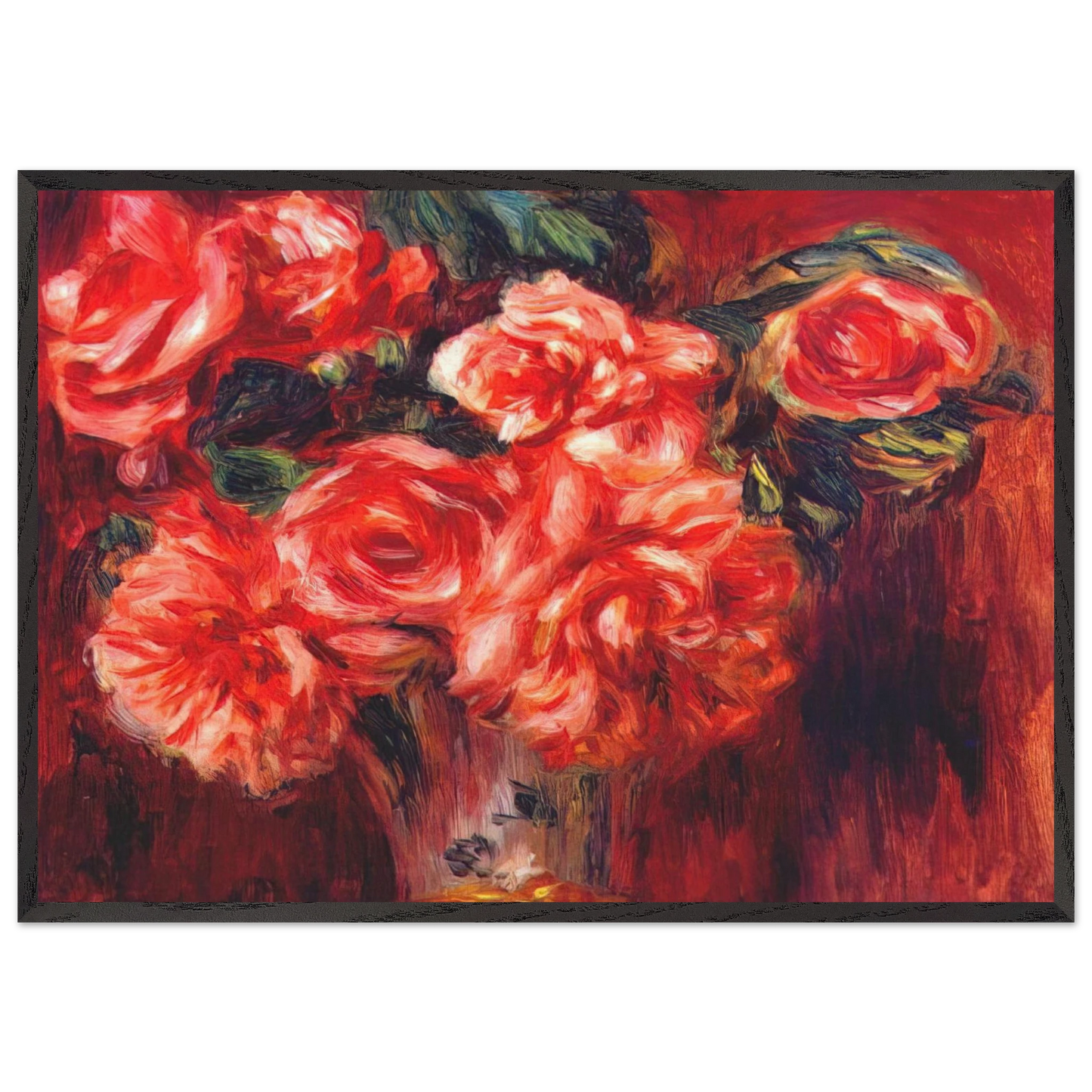 Moss roses - Pierre-Auguste Renoir 70x100 cm / 28x40 inches Framed Art Print – Black Wooden Frame