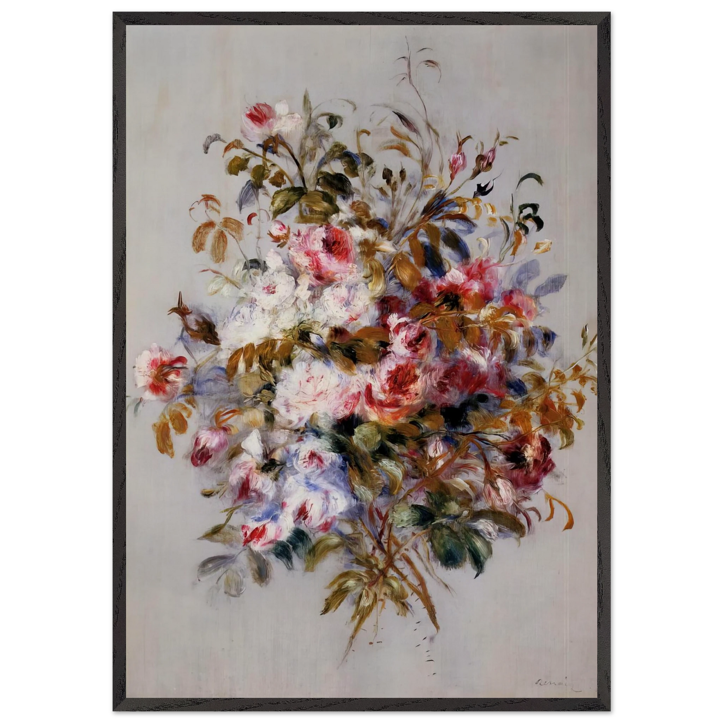 A Bouquet of Roses - Pierre-Auguste Renoir 70x100 cm / 28x40 inches Framed Art Print – Black Wooden Frame