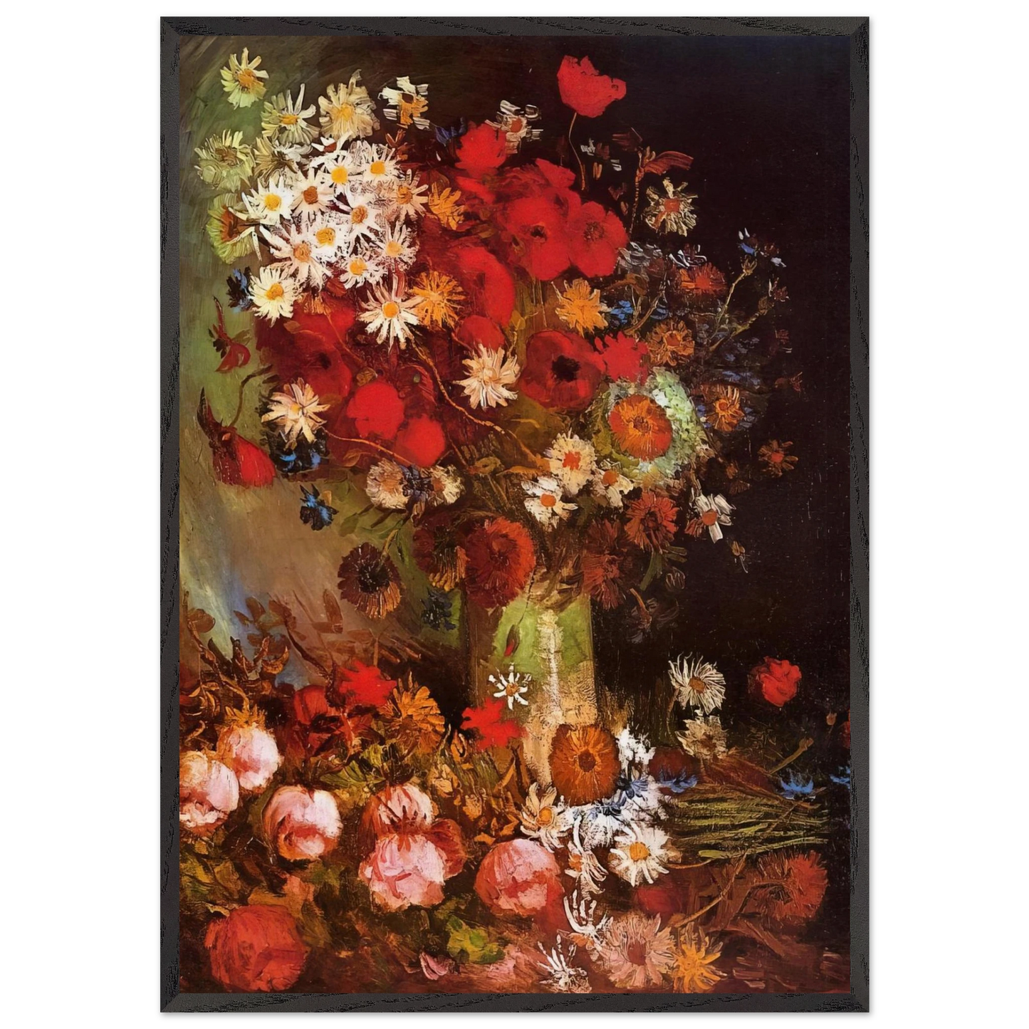 Vase with Poppies Cornflowers Peonies and Chrysanthemums - Vincent van Gogh Framed Art Print – Black Wooden Frame - Default Title - -Framed Art Print