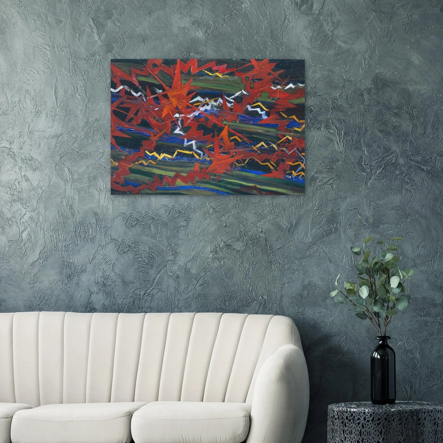 Explosion of Red on Green - Gerardo Dottori Brushed Aluminum Print - 70x100 cm / 28x40 inches | Gerardo Dottori Aluminum Print | Gerardo Dottori Prints