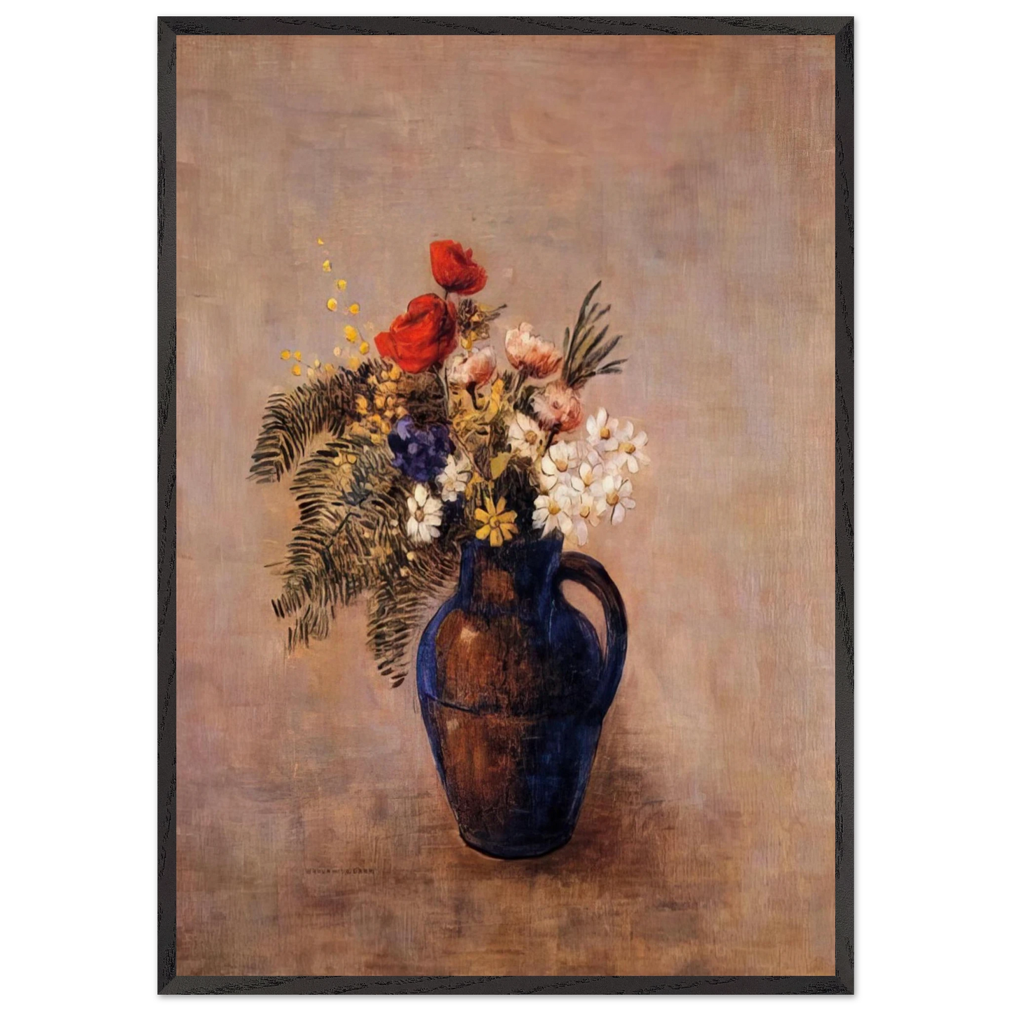 BOUQUET OF FLOWERS IN A BLUE VASE - Odilon Redon Framed Art Print – Black Wooden Frame - Default Title - -Framed Art Print