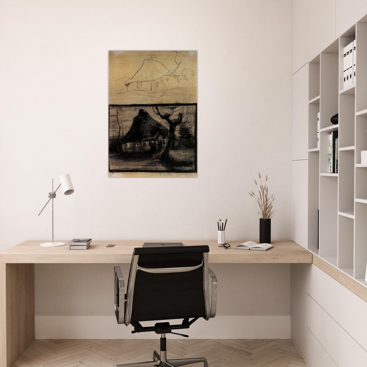 Two Studies of a Cottage - Vincent van Gogh Brushed Aluminum Print - 70x100 cm / 28x40 inches | Vincent van Gogh Aluminum Print | Vincent van Gogh Prints