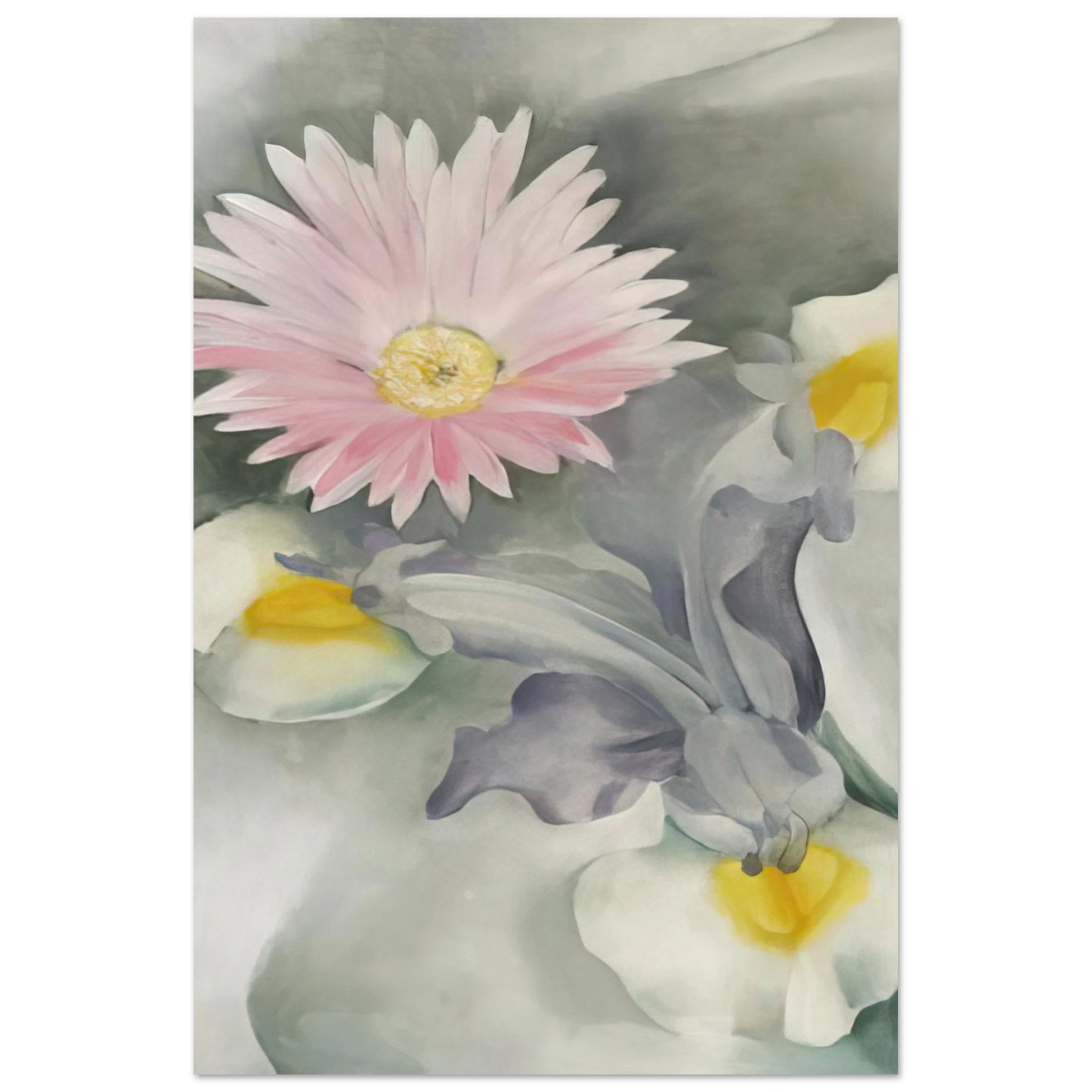 Georgia O'Keeffe - Pink Daisy with Iris Fine Art Poster - 40x60 cm / 16x24 inches