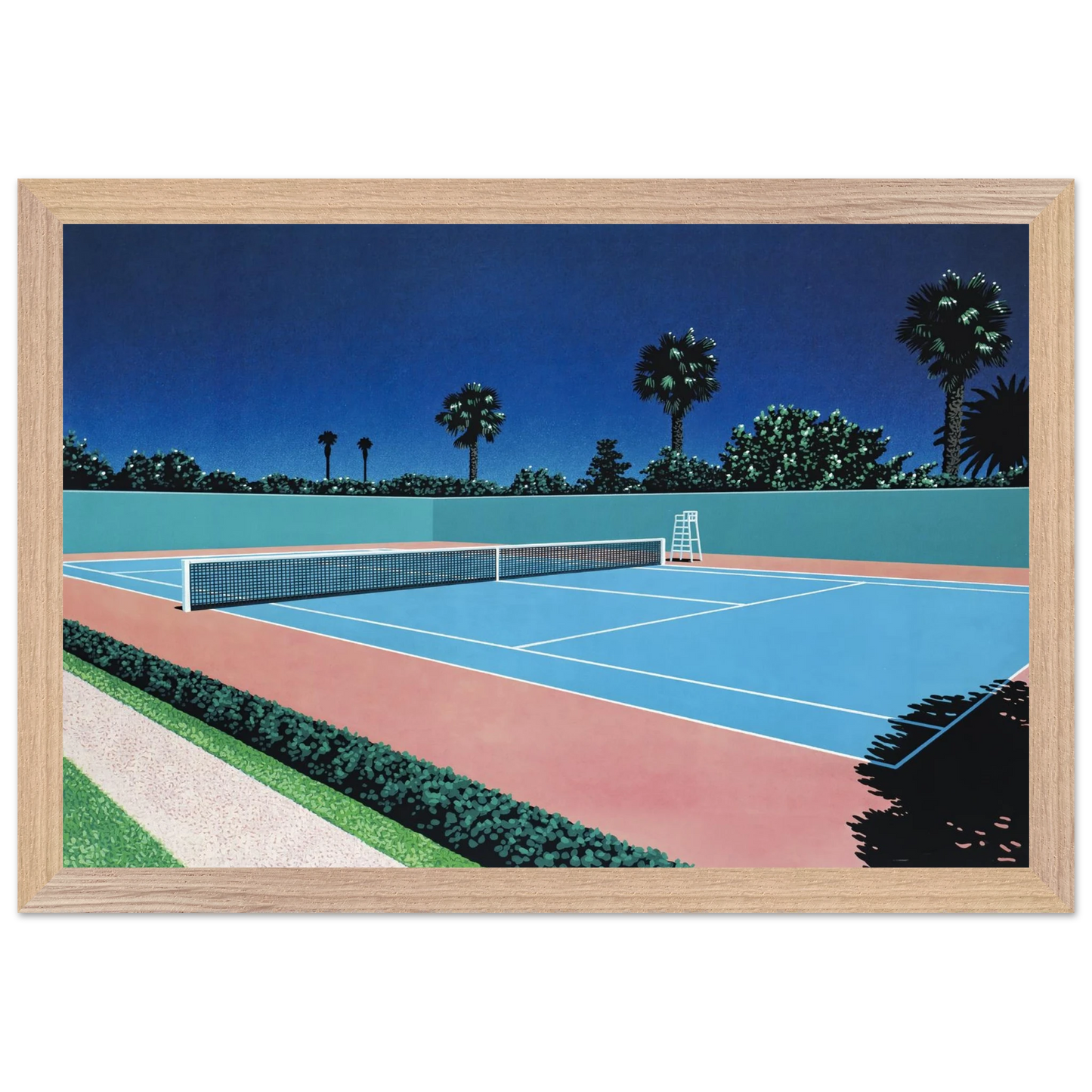 Hiroshi Nagai - Tennis Court Wall Art - 30x40 cm / 12x16 inches - Premium Wooden Framed Poster With Fine Art Paper - Wood frame