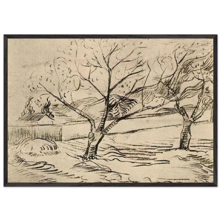 Two Trees - Vincent van Gogh 70x100 cm / 28x40 inches Framed Art Print – Black Wooden Frame