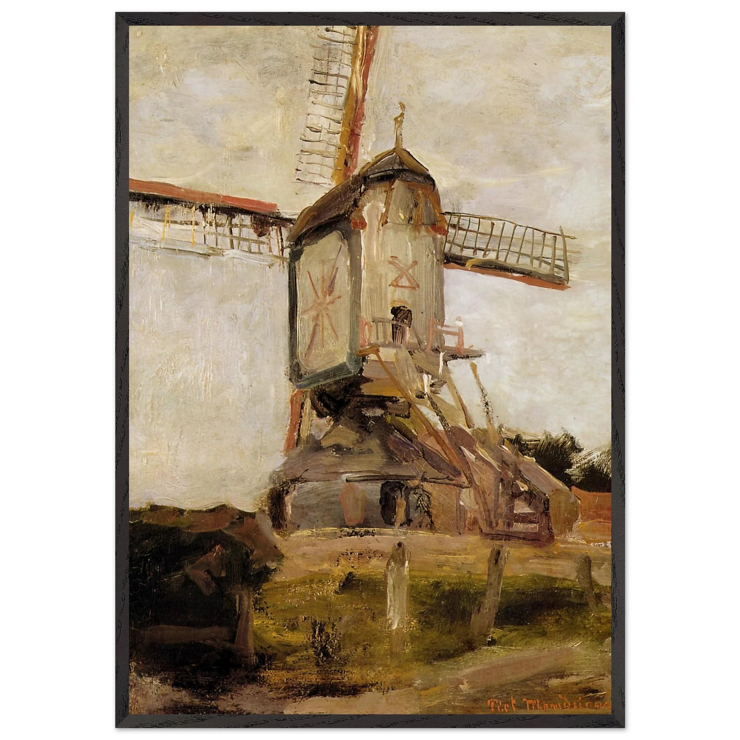 Mill of Heeswijk Sun - Piet Mondrian 70x100 cm / 28x40 inches Framed Art Print – Black Wooden Frame