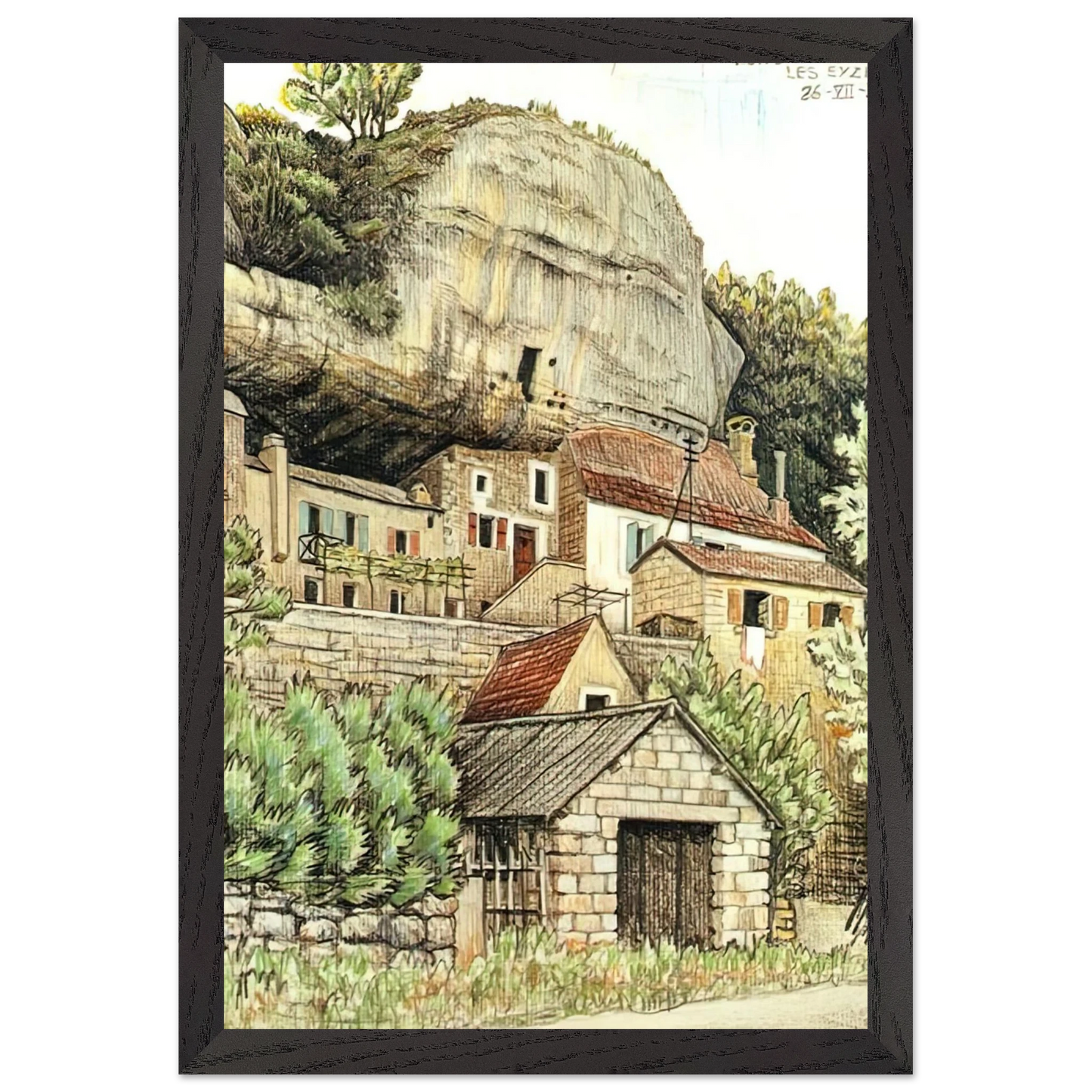 MC Escher - LES EYZIES FRANCE Wall Art - 60x80 cm / 24x32 inches - Premium Wooden Framed Poster With Fine Art Paper-canvas - Wood frame