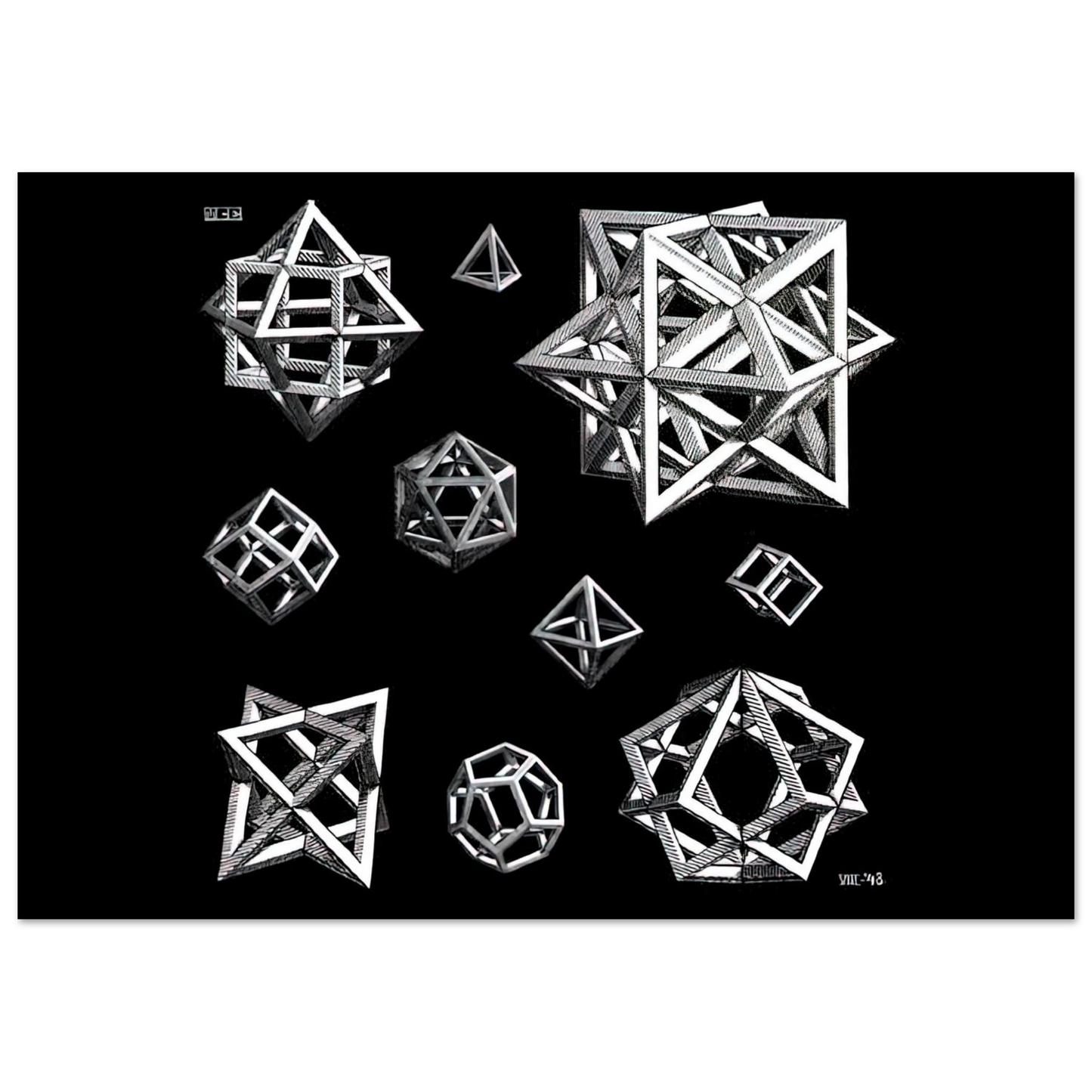 MC Escher - STUDY FOR STARS Wall Art - 30x40 cm / 12x16 inches - Premium Wooden Framed Poster With Fine Art Paper - Black frame