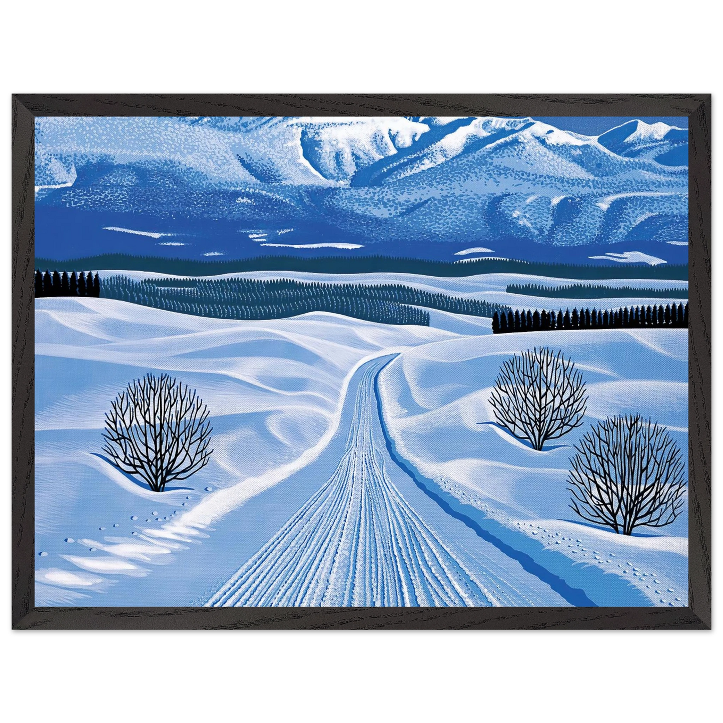 Hiroshi Nagai - Winter Roads Wall Art - 21x29.7 cm / 8x12" - Premium Wooden Framed Poster With Fine Art Paper - White frame