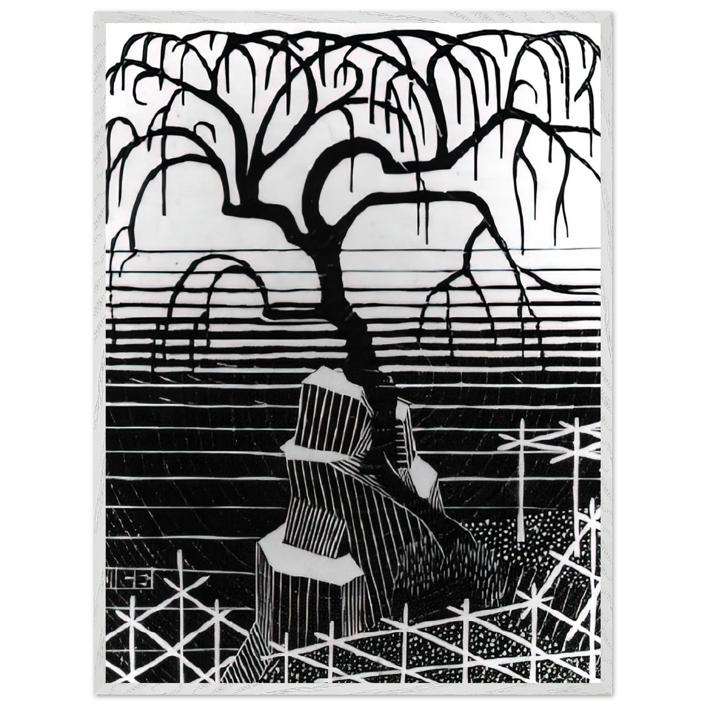 MC Escher - TREE 1926 Wall Art - 21x29.7 cm / 8x12" - Premium Wooden Framed Poster With Fine Art Paper - White frame
