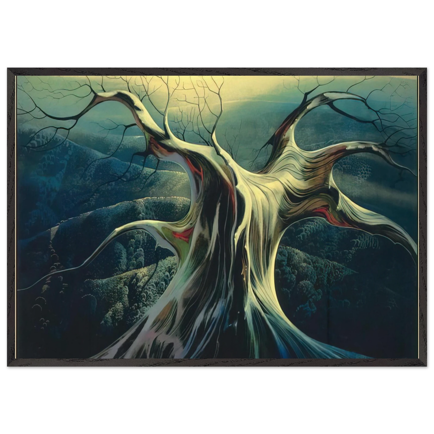 Moonlit Tree Trunk - Eyvind Earle 70x100 cm / 28x40 inches Framed Art Print – Black Wooden Frame
