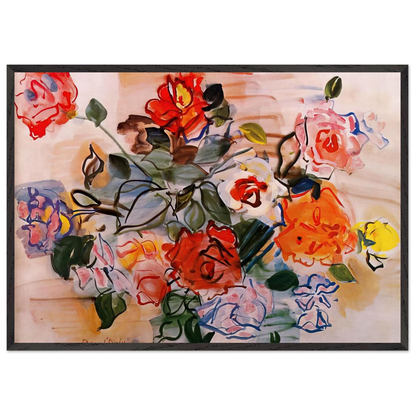 PINK BUNCH 1940 - Raoul Dufy 70x100 cm / 28x40 inches Framed Art Print – Black Wooden Frame