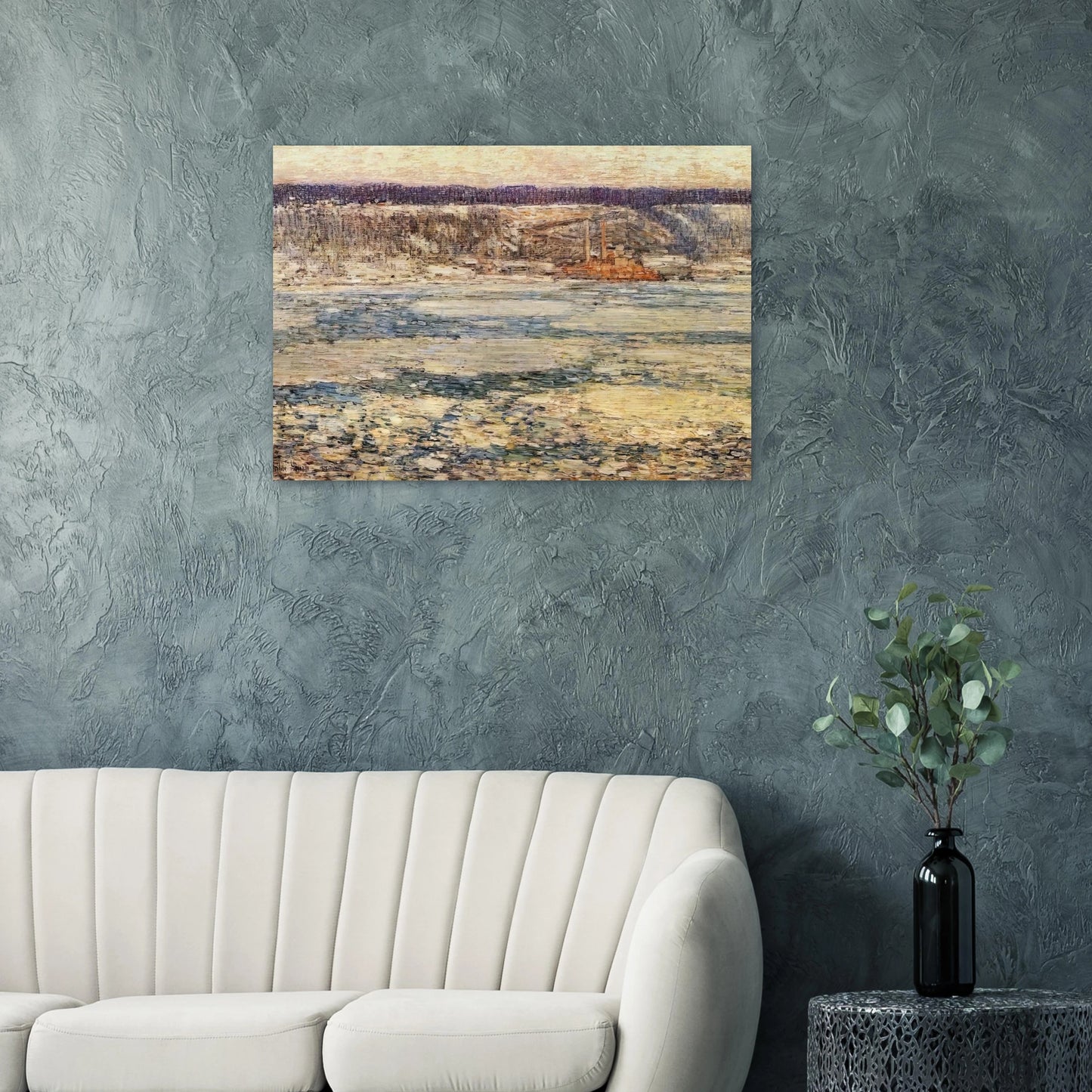 Ice on the Hudson - Childe Hassam Brushed Aluminum Print - 70x100 cm / 28x40 inches | Childe Hassam Aluminum Print | Childe Hassam Prints