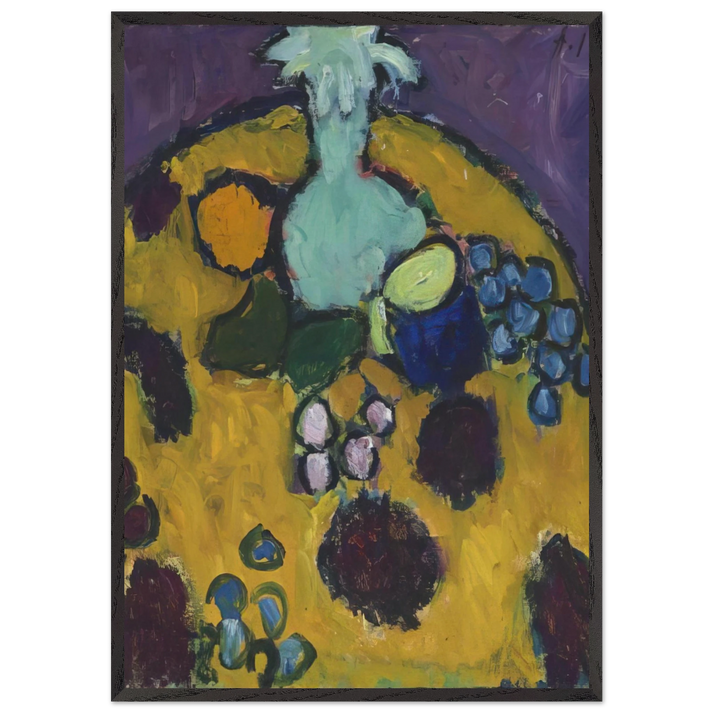 STILLEBEN MIT GESTICKTER DECKE 1910 - Alexej von Jawlensky 70x100 cm / 28x40 inches Framed Art Print – Black Wooden Frame