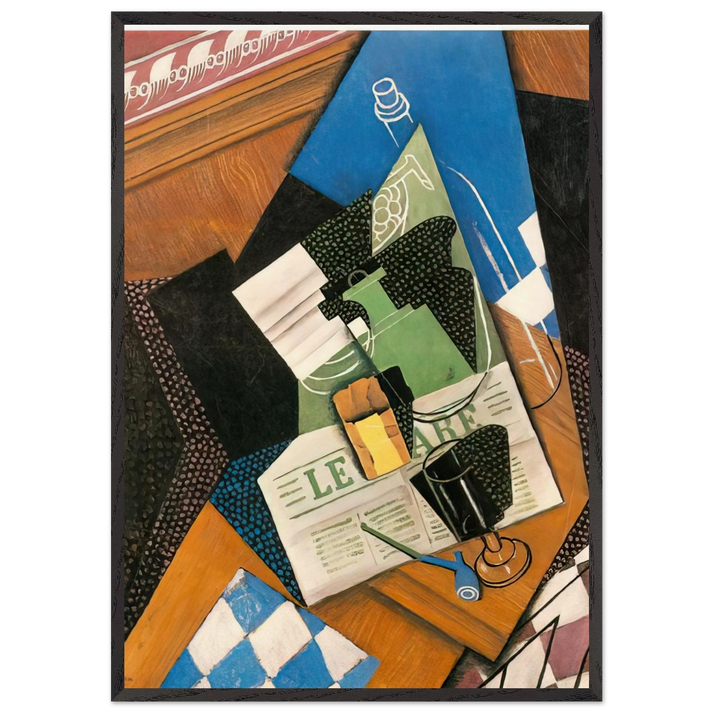 WATER BOTTLE BOTTLE AND FRUIT DISH 1915 - Juan Gris 70x100 cm / 28x40 inches Framed Art Print – Black Wooden Frame