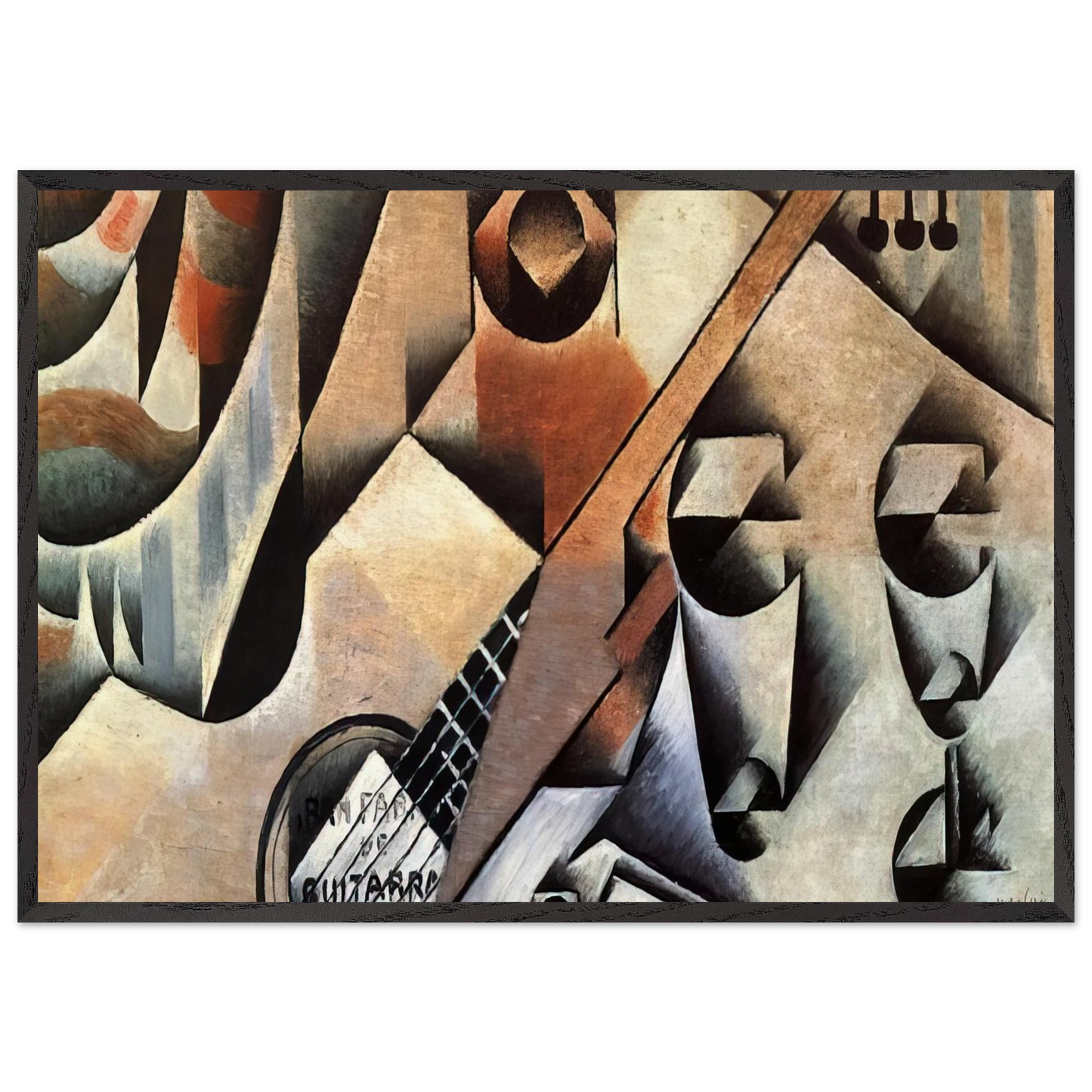 GUITAR AND GLASSES BANJO AND GLASSES 1912 - Juan Gris 70x100 cm / 28x40 inches Framed Art Print – Black Wooden Frame