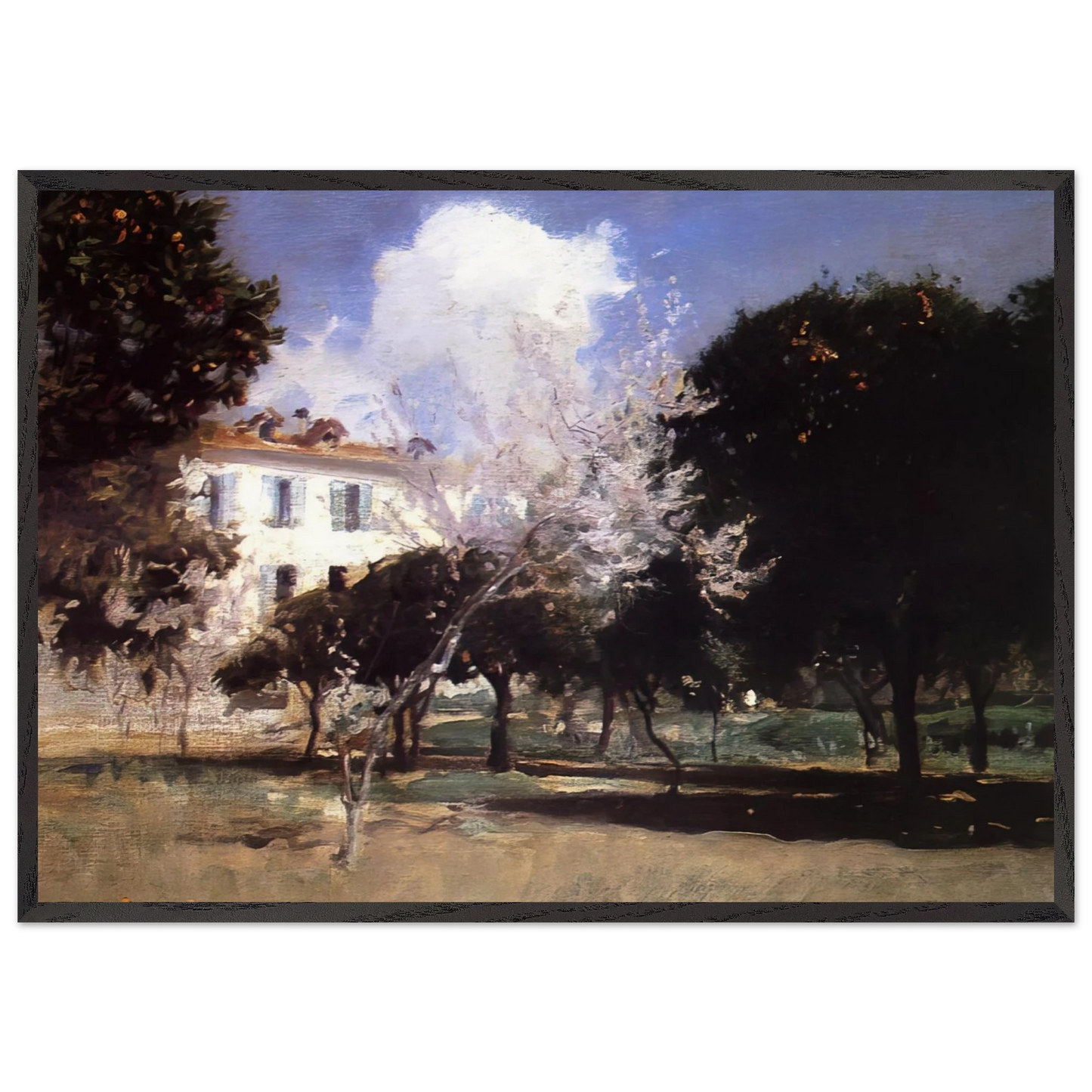House and Garden - John Singer Sargent 70x100 cm / 28x40 inches Framed Art Print – Black Wooden Frame