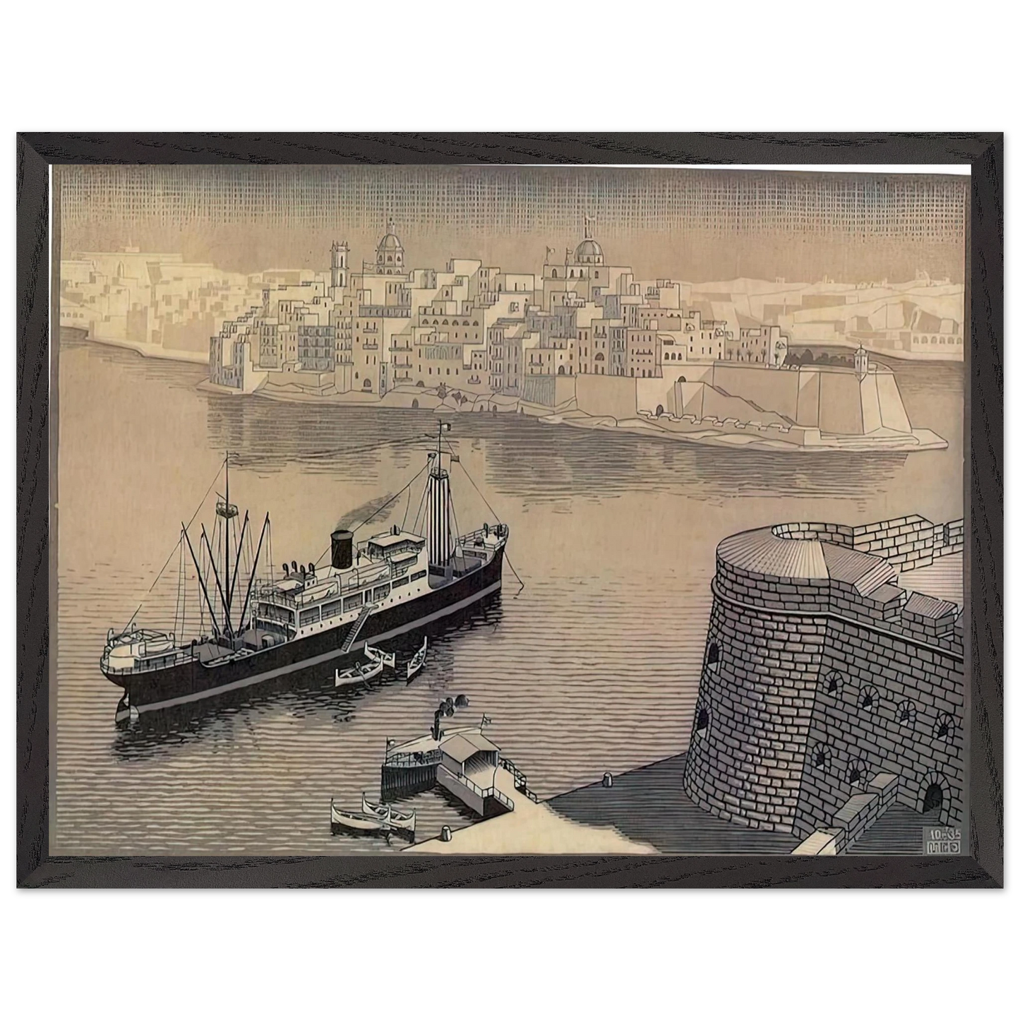 MC Escher - SENGELA MALTA Wall Art - 21x29.7 cm / 8x12" - Premium Wooden Framed Poster With Fine Art Paper - Wood frame
