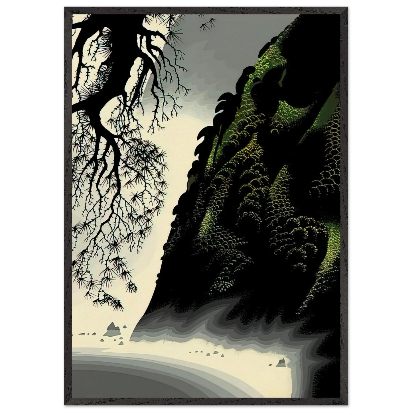 Little Big Sur - Eyvind Earle 70x100 cm / 28x40 inches Framed Art Print – Black Wooden Frame