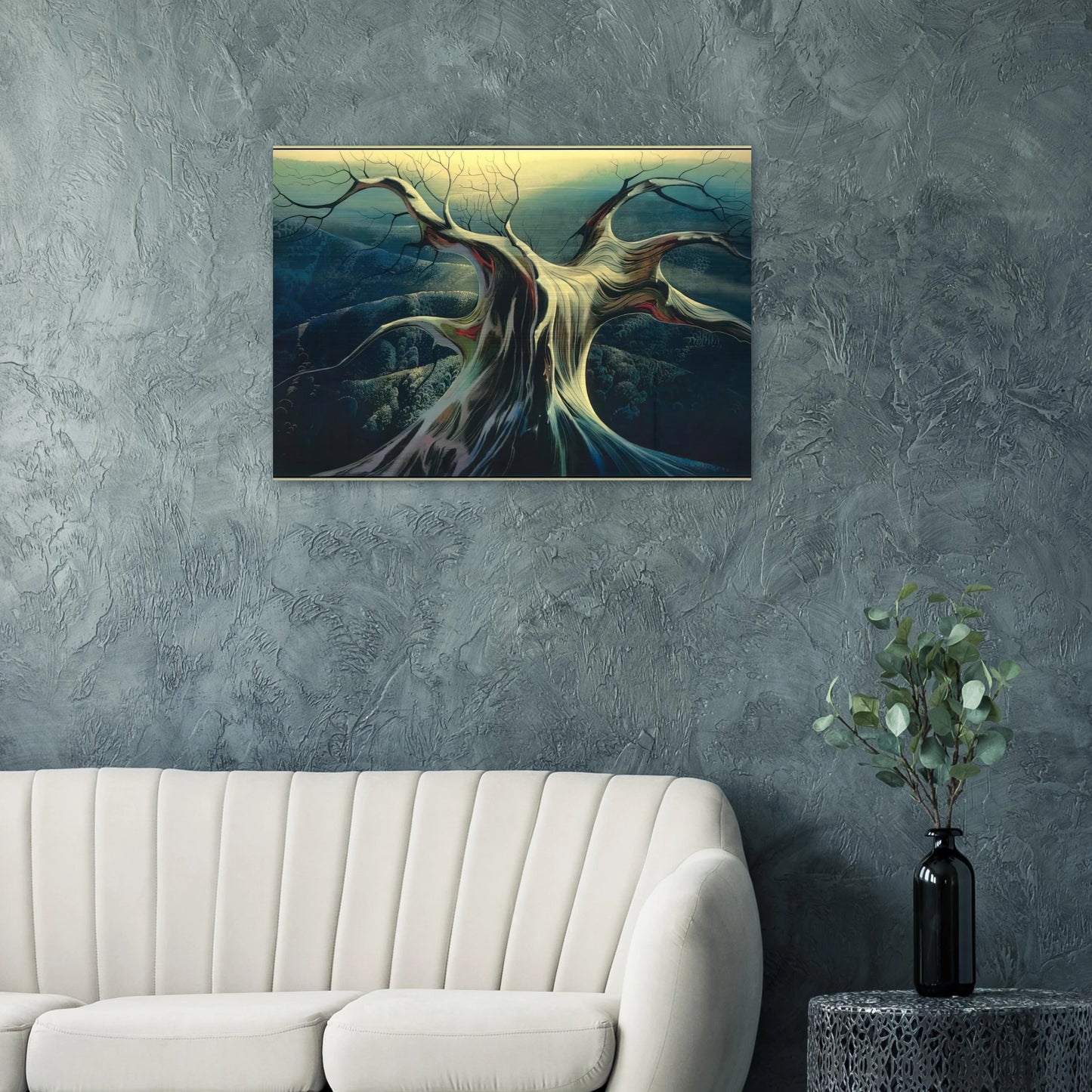 Moonlit Tree Trunk - Eyvind Earle Brushed Aluminum Print - 70x100 cm / 28x40 inches | Eyvind Earle Aluminum Print | Eyvind Earle Prints