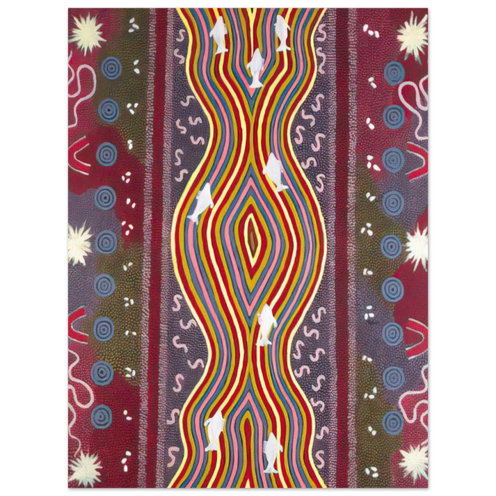 Clifford Possum Tjapaltjarri - Fish and Honey Dreaming - Native Art 75x100 cm / 30x40inches Fine Art Poster
