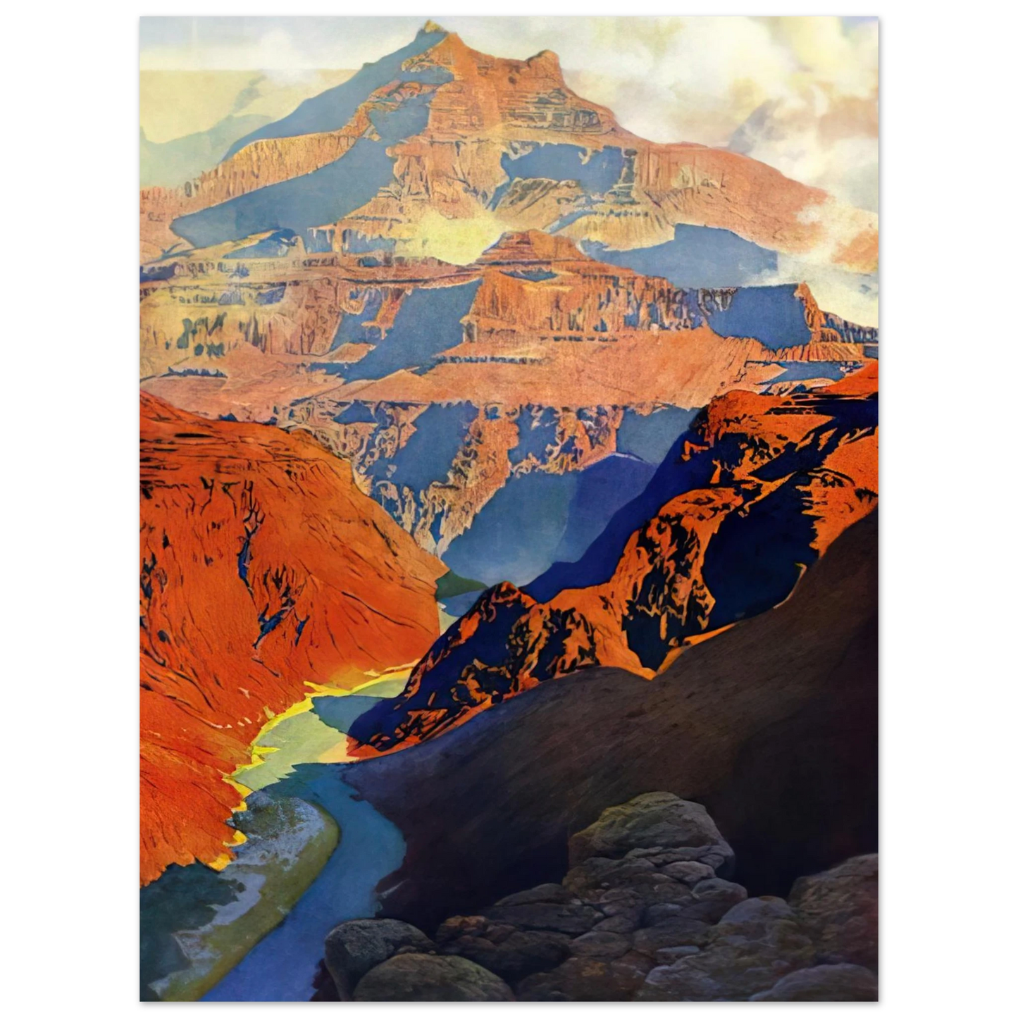 Maxfield Parrish - Grand Canyon Wall Art - 60x80 cm / 24x32 inches - Premium Wooden Framed Poster With Fine Art Paper-canvas - Wood frame