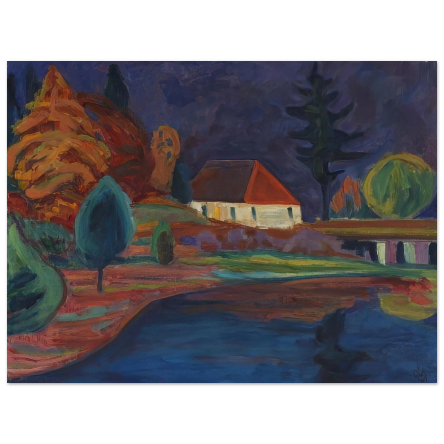 Gabriele Munter - LANDSCHAFT MIT HAUS IN OBERAU 1908 Fine Art Poster - Default Title