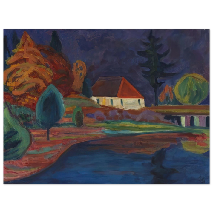 Gabriele Munter - LANDSCHAFT MIT HAUS IN OBERAU 1908 75x100 cm / 30x40inches Fine Art Poster