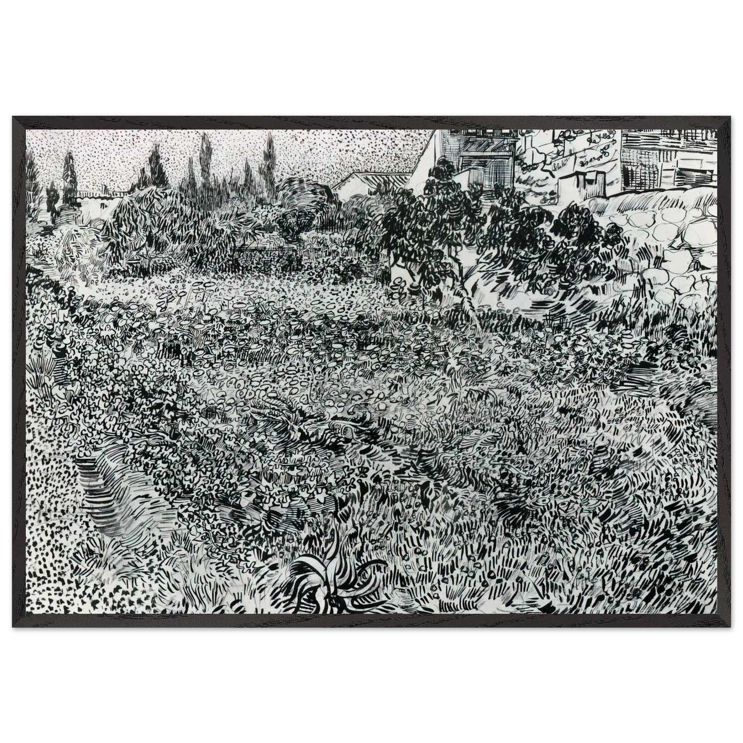 Garden with Flowers - Vincent van Gogh Framed Art Print – Black Wooden Frame - Default Title - -Framed Art Print