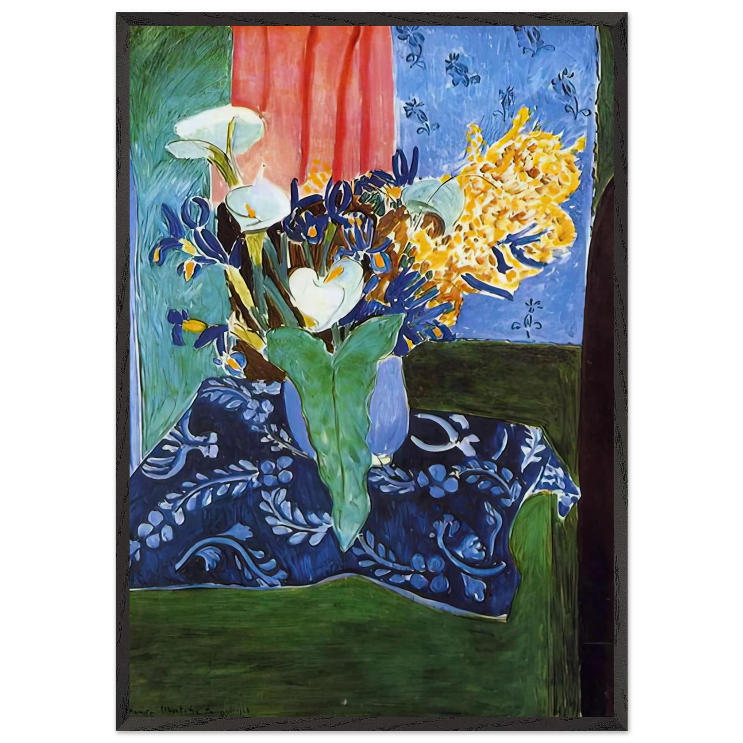 CALLA LILIES IRISES AND MIMOSAS 1913 - Henri Matisse 70x100 cm / 28x40 inches Framed Art Print – Black Wooden Frame