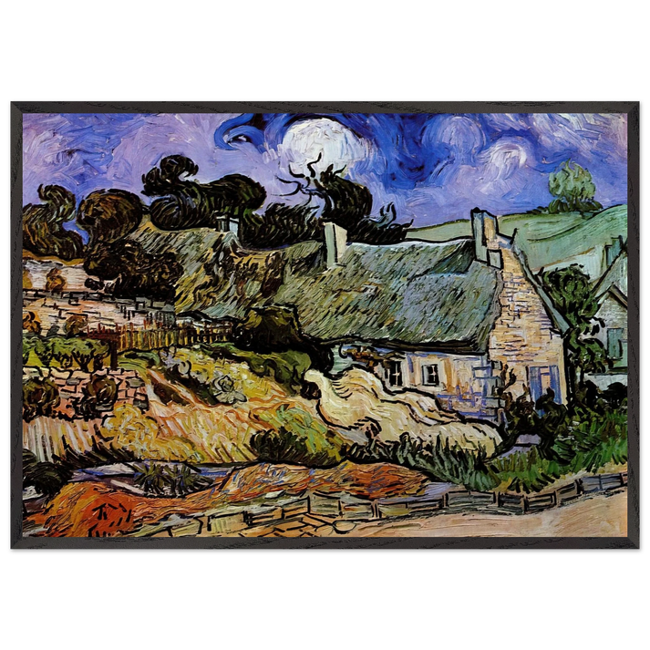 Houses with Thatched Roofs Cordeville - Vincent van Gogh 70x100 cm / 28x40 inches Framed Art Print – Black Wooden Frame