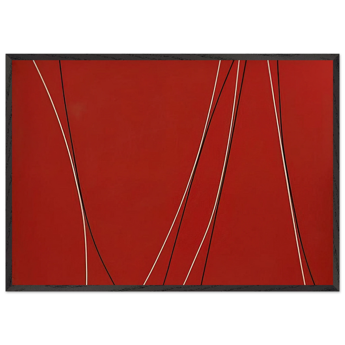 Untitled Black and White Lines on Red Background - 1965 - Lorser Feitelson 70x100 cm / 28x40 inches Framed Art Print – Black Wooden Frame