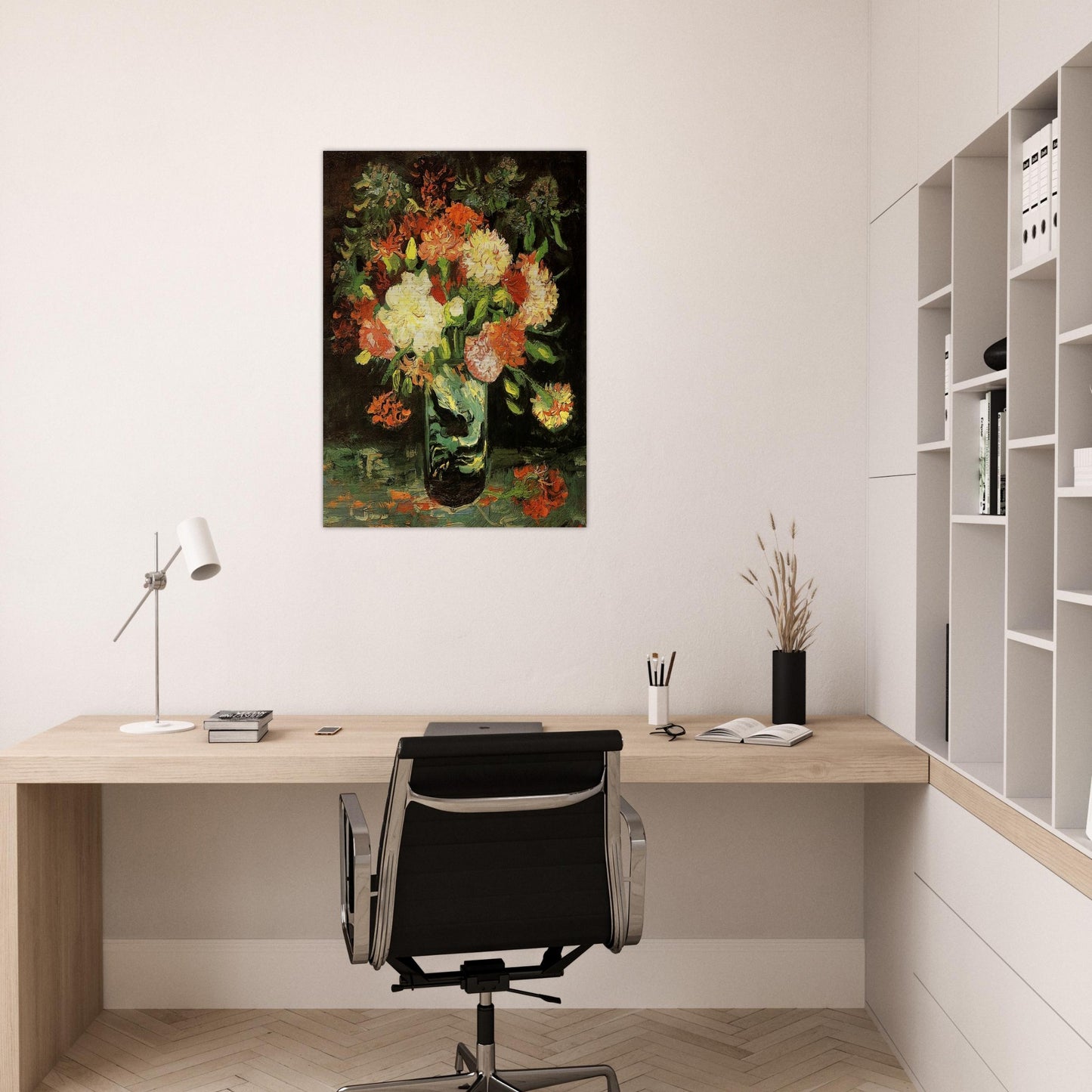 Vase with Carnations - Vincent van Gogh Brushed Aluminum Print - 70x100 cm / 28x40 inches | Vincent van Gogh Aluminum Print | Vincent van Gogh Prints