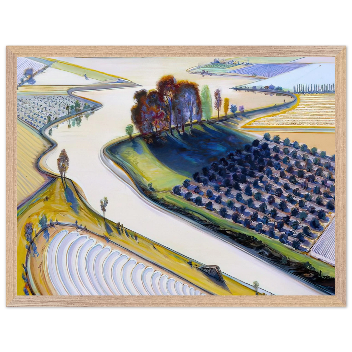 Wayne Thiebaud - Flatland River - 1997 Wall Art - 60x80 cm / 24x32 inches - Premium Wooden Framed Poster With Fine Art Paper-canvas - White frame