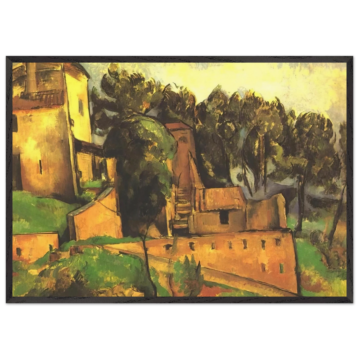 The farm of Bellevue - Paul Cezanne 70x100 cm / 28x40 inches Framed Art Print – Black Wooden Frame
