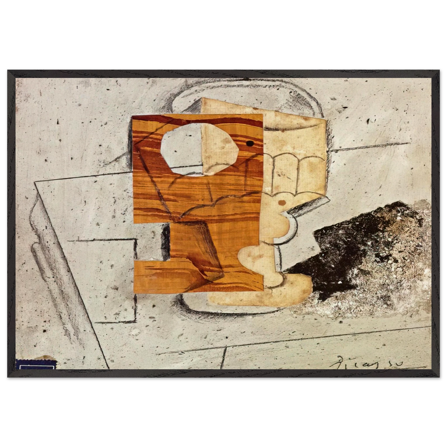 Glass on a Table - 1914 - Pablo Picasso 70x100 cm / 28x40 inches Framed Art Print – Black Wooden Frame